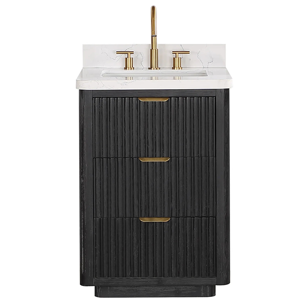 Studio front view of the 24 inch vanity with a widespread faucet set shown on the top, faucet sold separately
