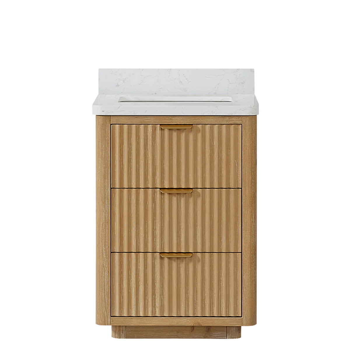 Freestanding Washed Ash Grey 24 inch single bathroom vanity with Lightning White composite top and backsplash