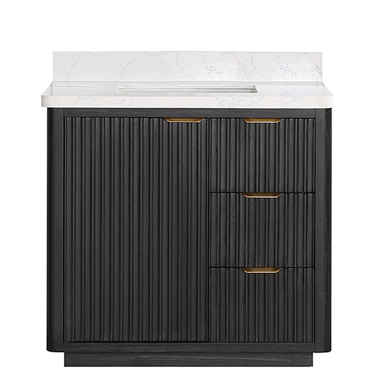 Fir Wood Black freestanding 36 inch single bathroom vanity with backsplash top, door and drawer fronts