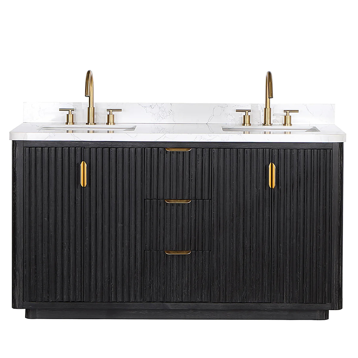 Front view on white of the 60 inch double vanity with faucet sets shown on the top, faucets sold separately