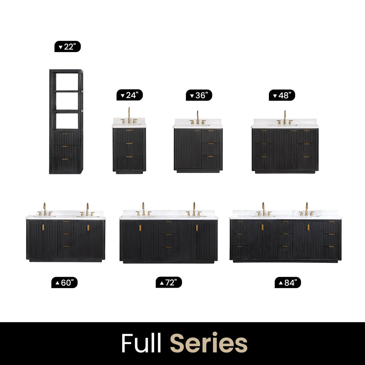 Size chart of every series width, singles and doubles in the same Fir Wood Black finish