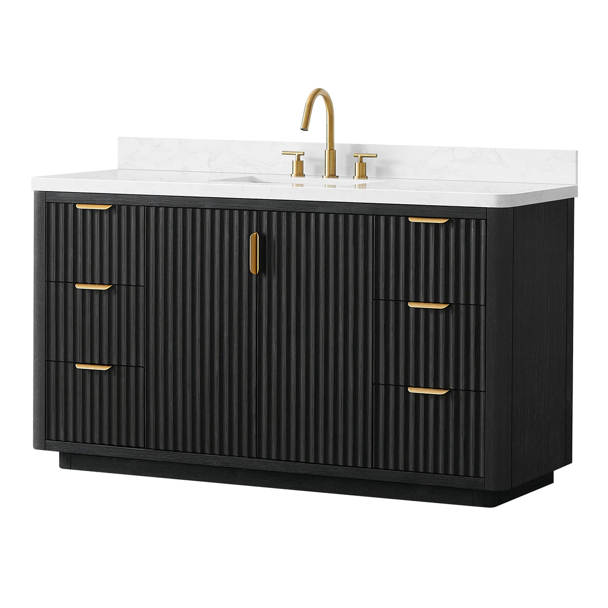 Front view on white of the 60 inch vanity with a widespread faucet shown on the top, faucet sold separately