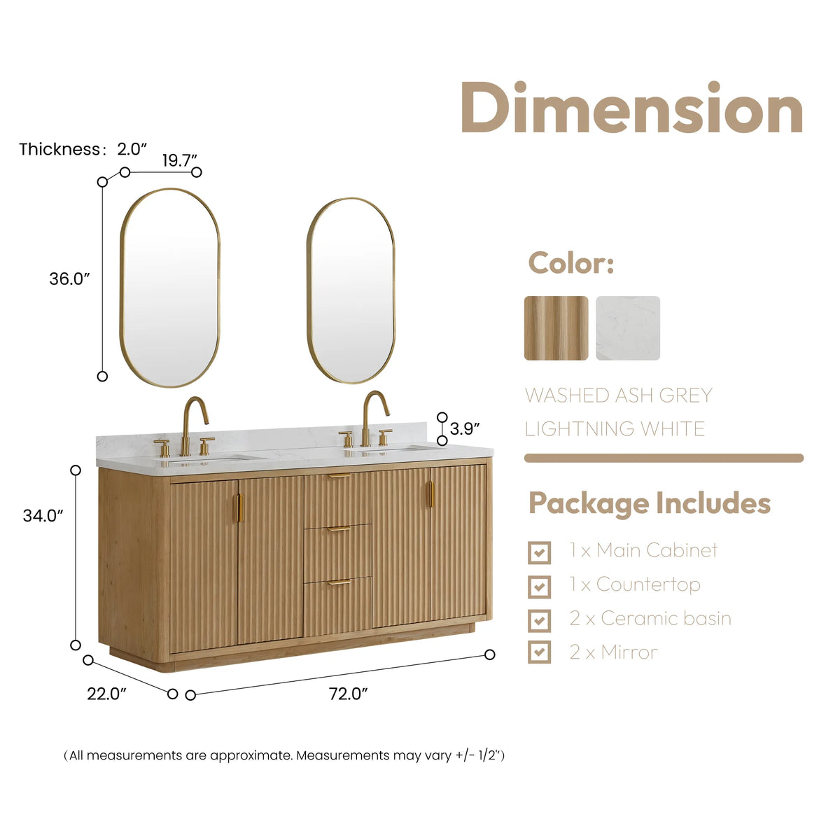 Layout of the paired oval mirrors over the 72 inch vanity, vanity 72 by 22 by 34 inches