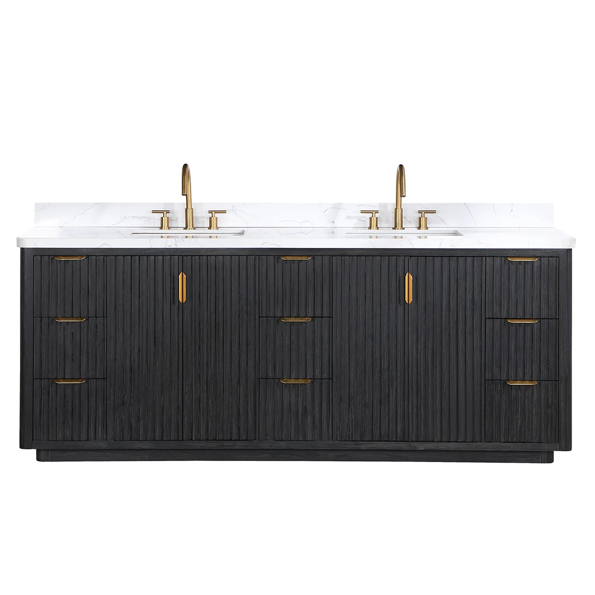 Front view on white of the 84 inch double vanity, faucets shown on the top and sold separately