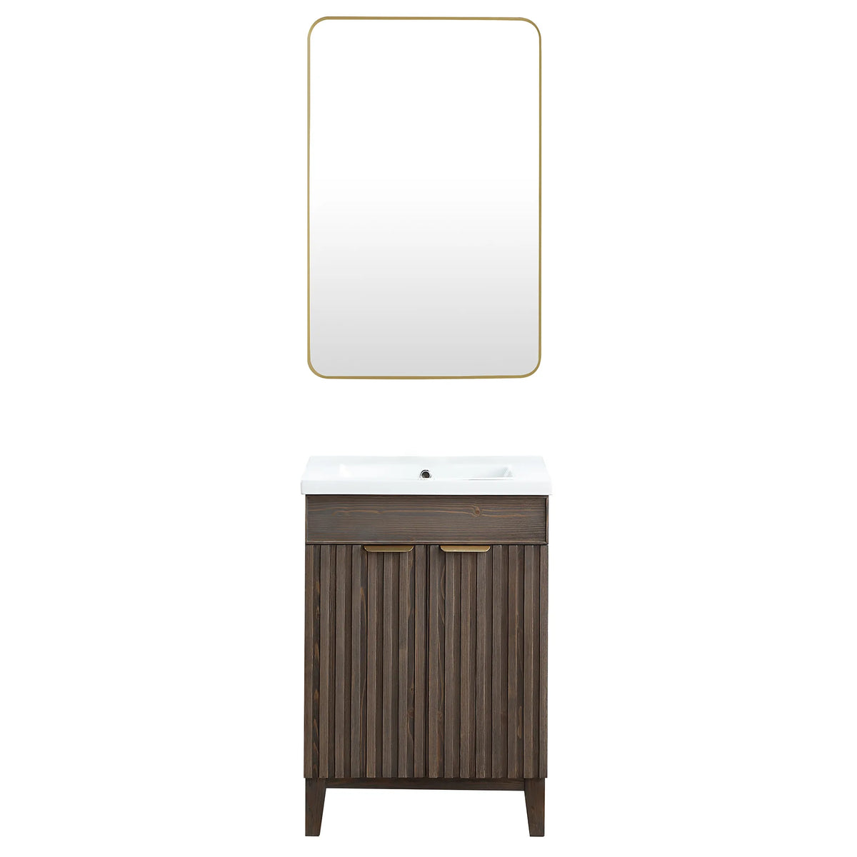 Rectangular wall mirror sold with the Spruce Aged Brown single vanity, shown as a set