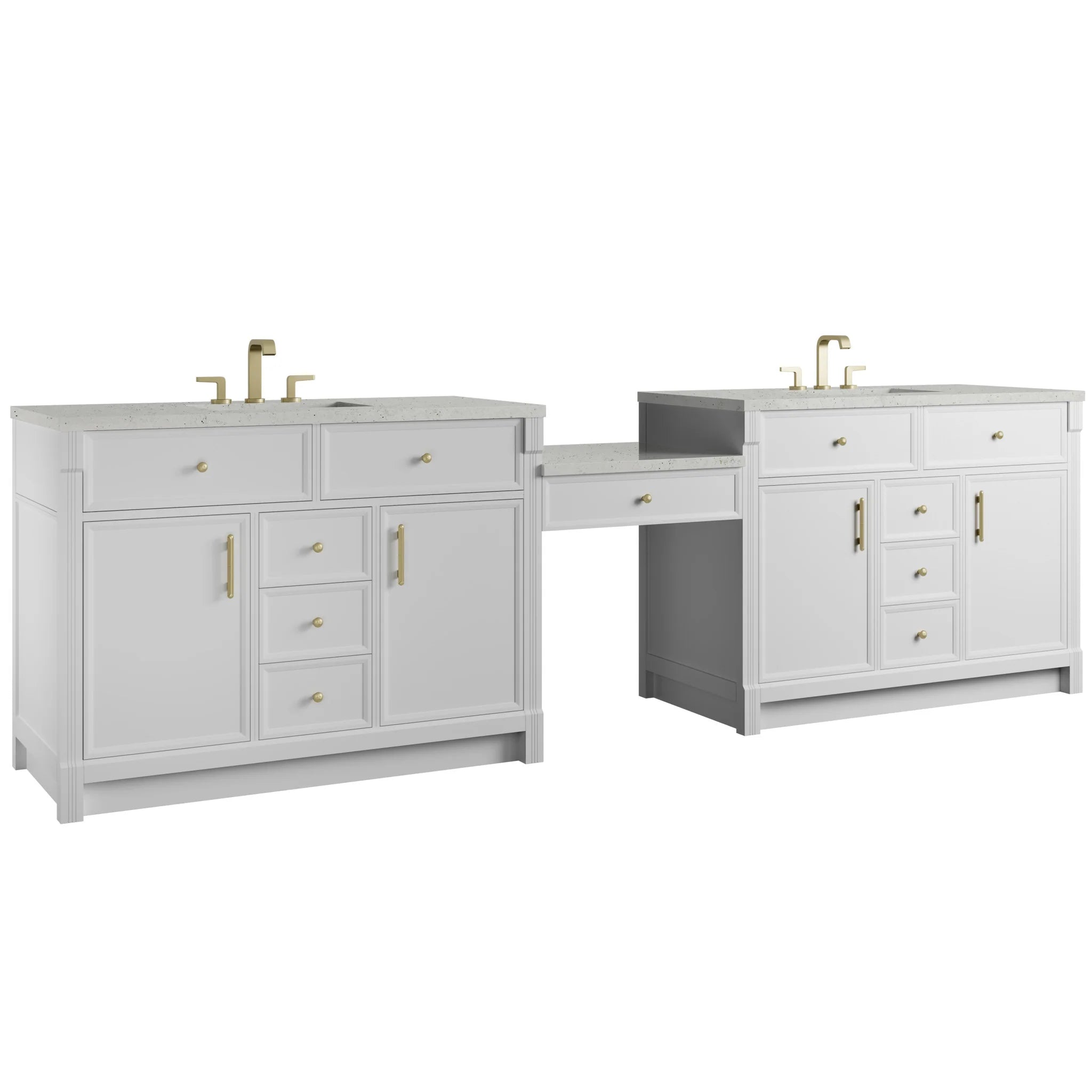120" Bellshire Dual Vanity in Bright White with 24" Make-Up Counter by James Martin Vanities-Lime Delight Silestone 4