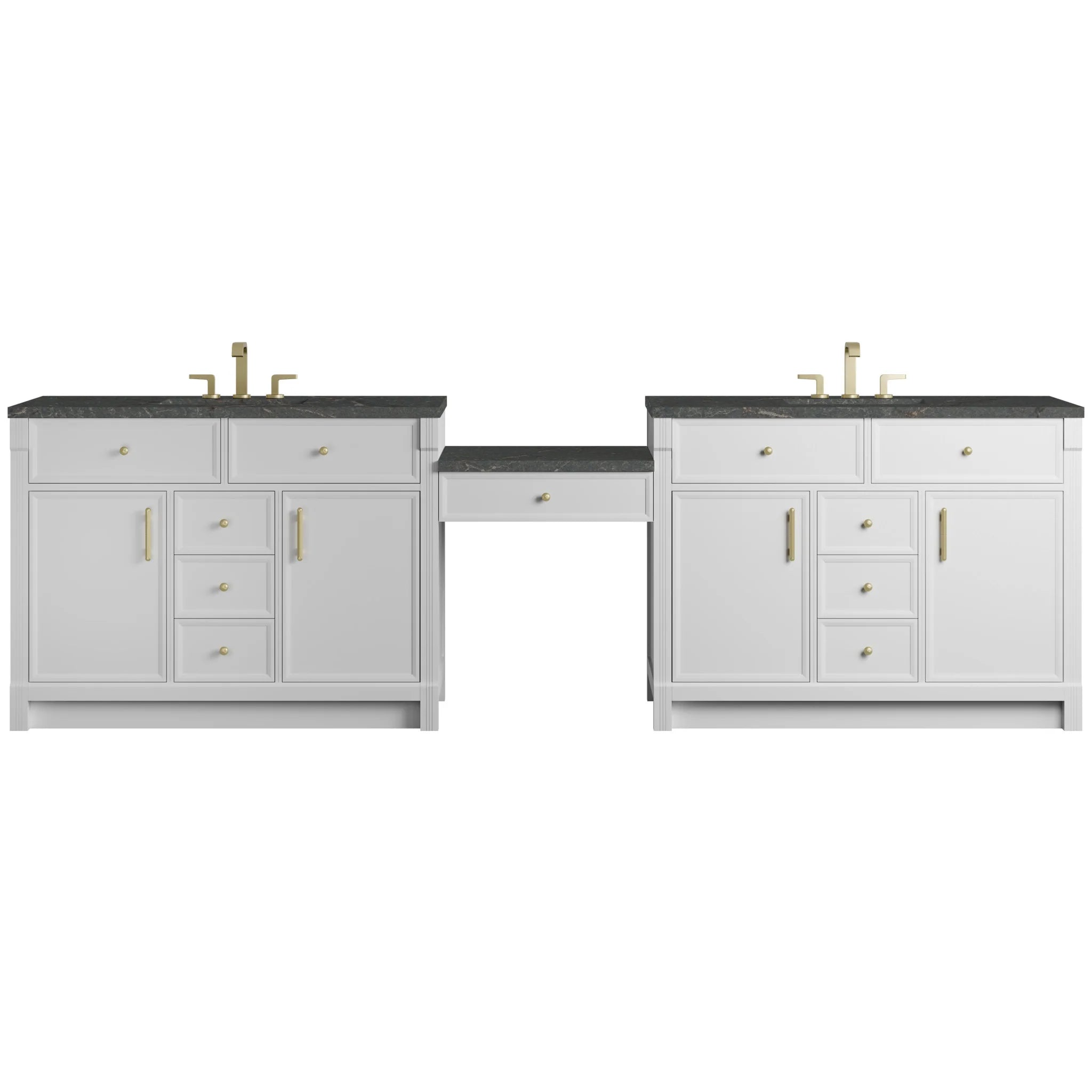 120" Bellshire Dual Vanity in Bright White with 24" Make-Up Counter by James Martin Vanities-Parisien Bleu Silestone 