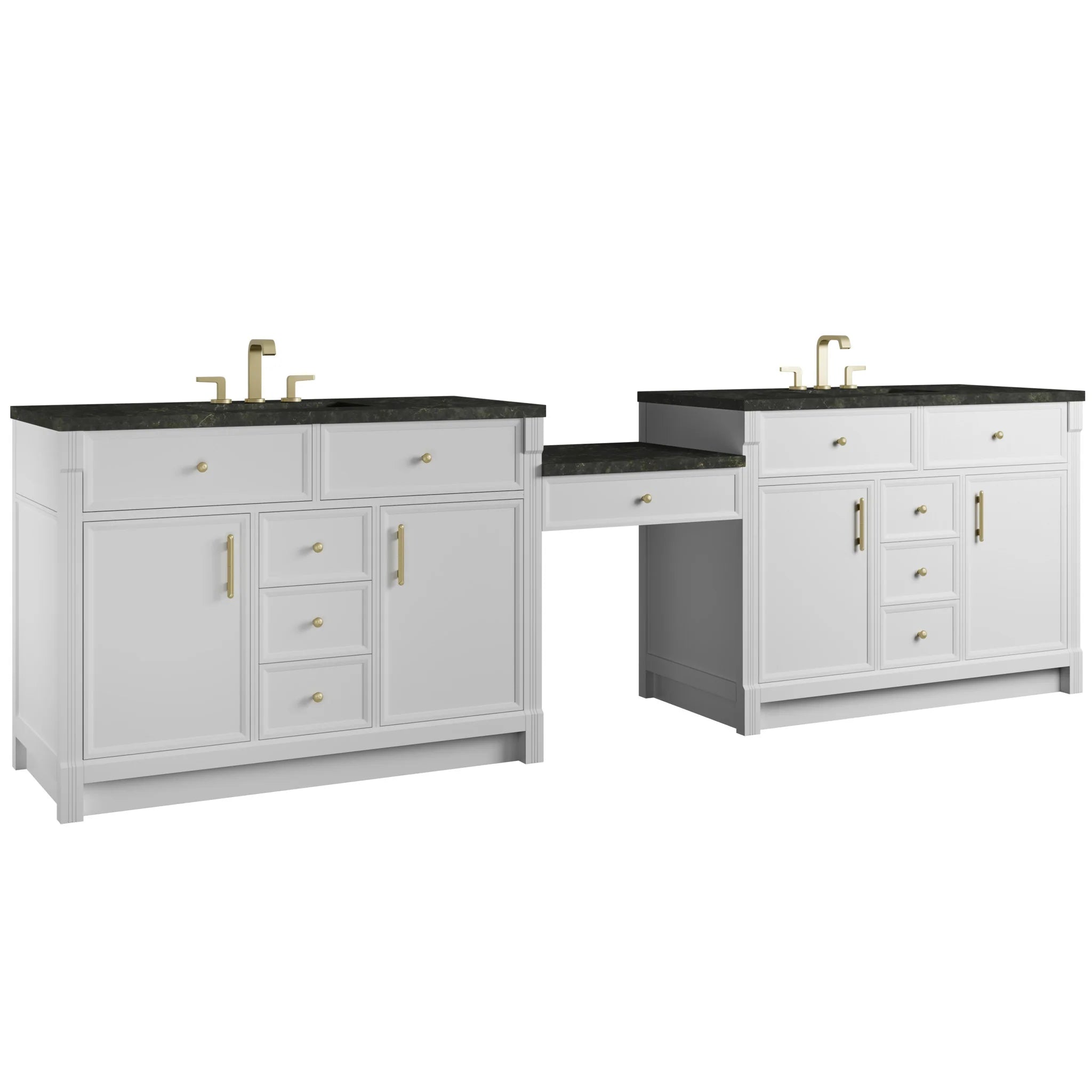 120" Bellshire Dual Vanity in Bright White with 24" Make-Up Counter by James Martin Vanities-Phantome Eclos 4