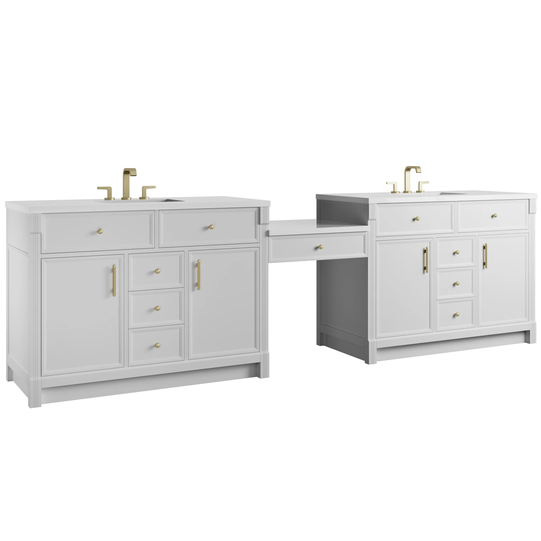 120" Bellshire Dual Vanity in Bright White with 24" Make-Up Counter by James Martin Vanities-White Zeus Silestone 4
