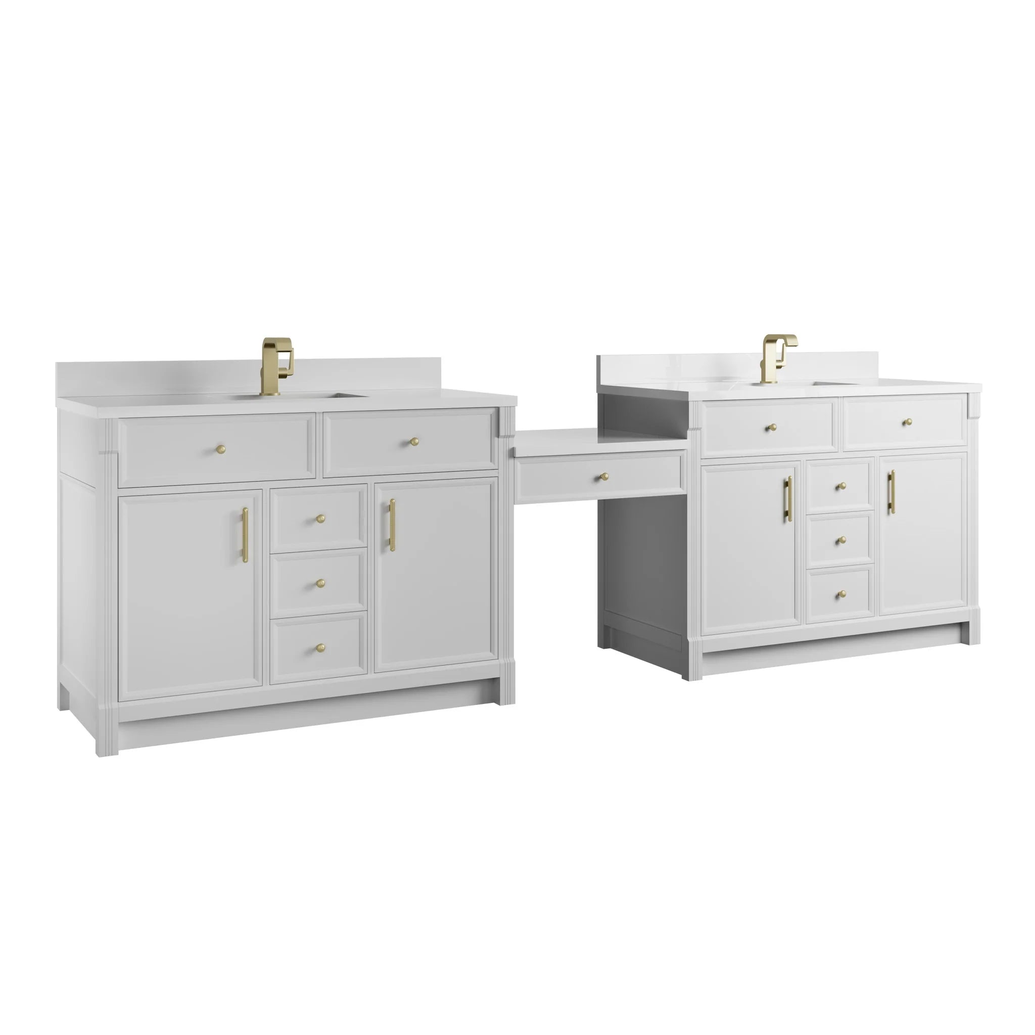 120" Bellshire Dual Vanity in Bright White with 24" Make-Up Counter by James Martin Vanities-White Zeus Silestone & Backsplash 5