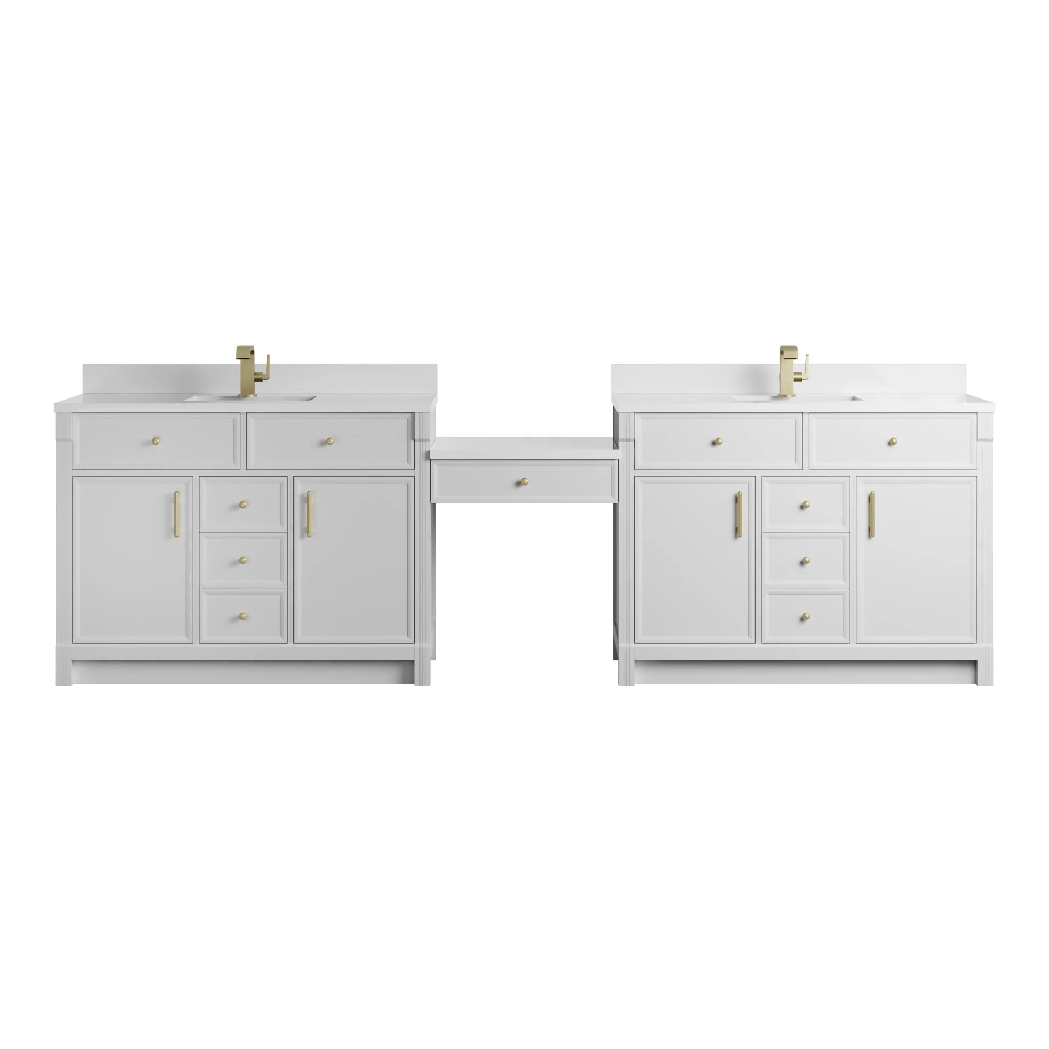 120" Bellshire Dual Vanity in Bright White with 24" Make-Up Counter by James Martin Vanities-White Zeus Silestone & Backsplash 