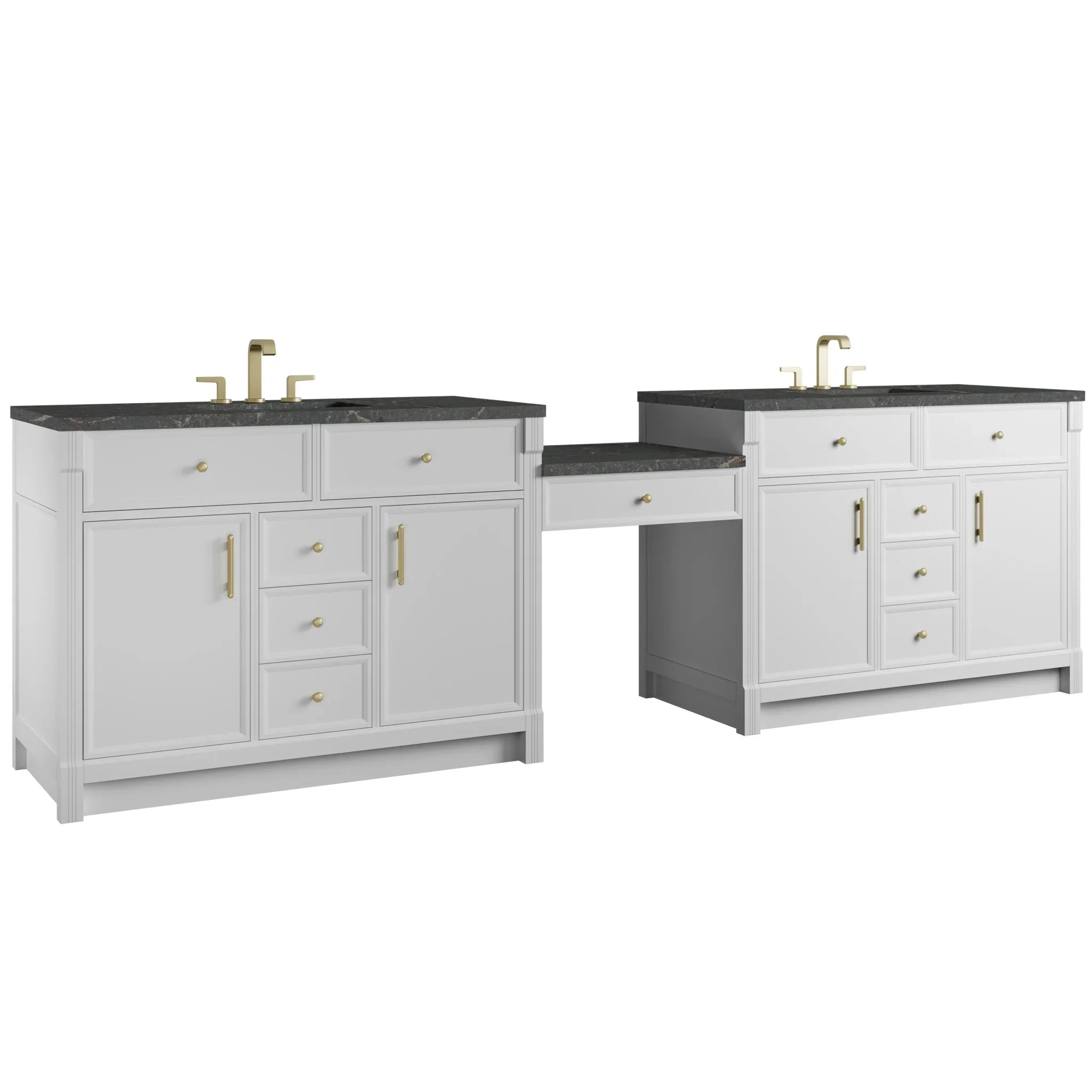 120" Bellshire Dual Vanity in Bright White with 24" Make-Up Counter w/FreePower Wireless Charger by James Martin Vanities-Parisien Bleu Silestone 4