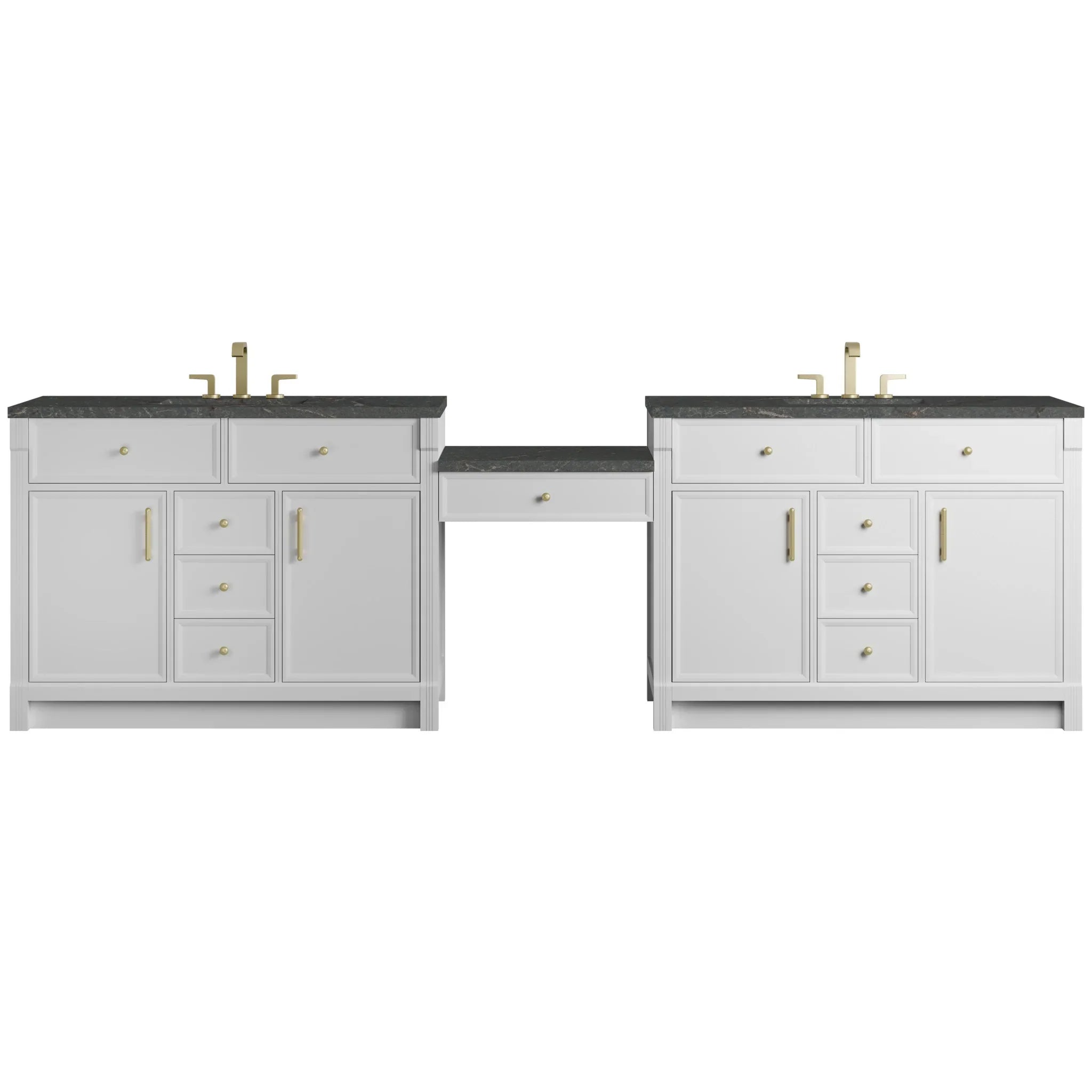 120" Bellshire Dual Vanity in Bright White with 24" Make-Up Counter w/FreePower Wireless Charger by James Martin Vanities-Parisien Bleu Silestone 