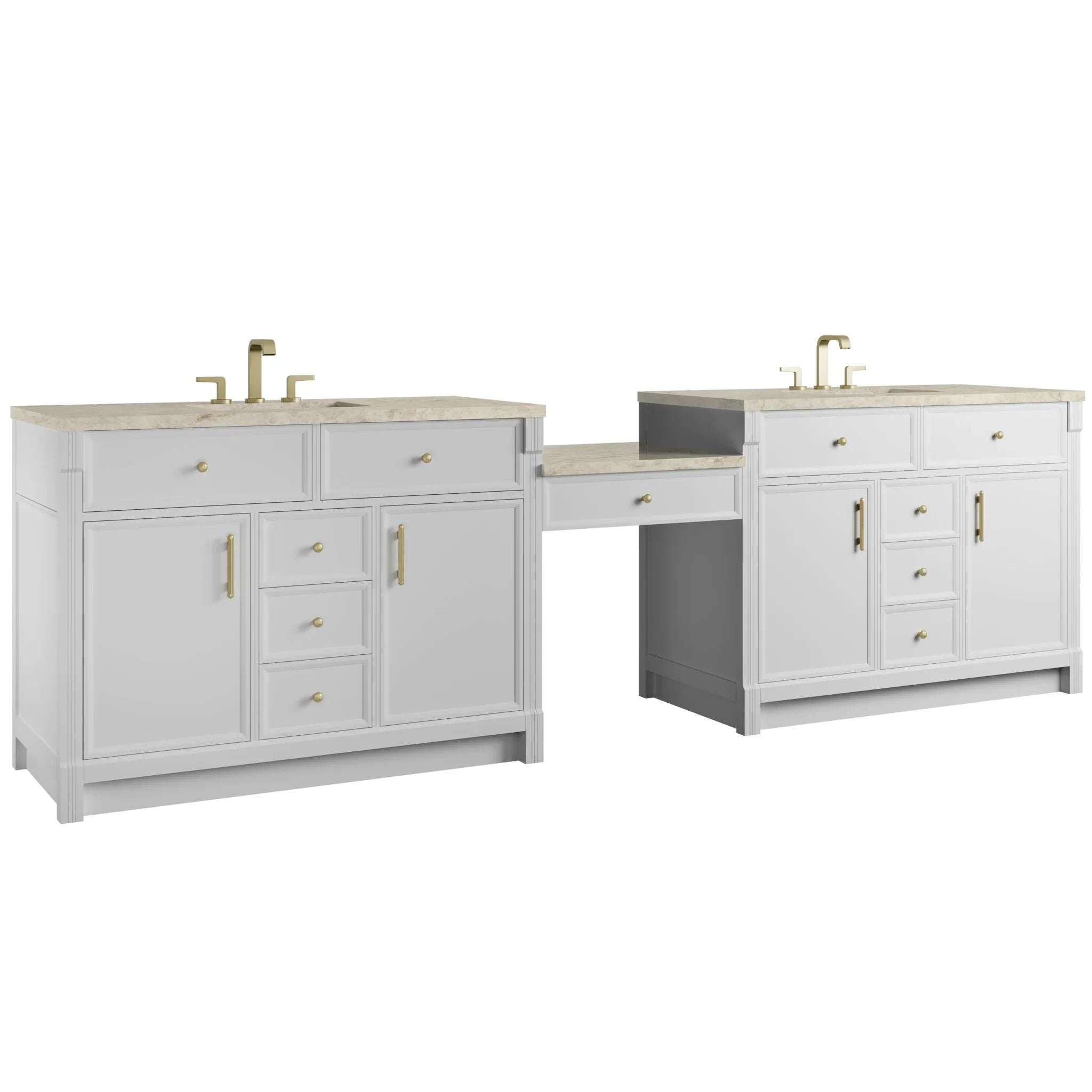 120" Bellshire Dual Vanity in Bright White with 24" Make-Up Counter w/FreePower Wireless Charger by James Martin Vanities-Tajnar Eclos 4