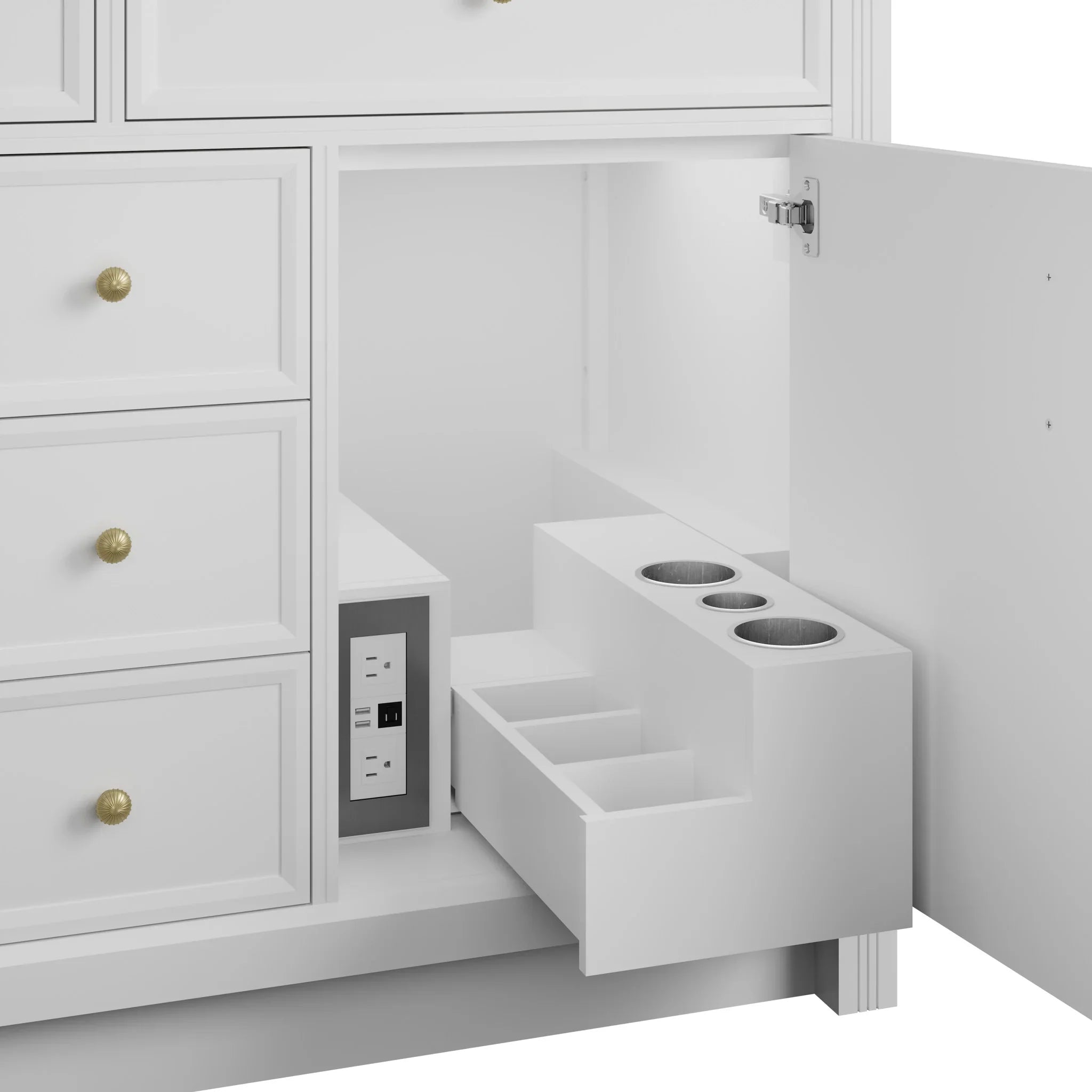 120" Bellshire Dual Vanity in Bright White with 24" Make-Up Counter w/FreePower Wireless Charger by James Martin Vanities-Tajnar Eclos 8