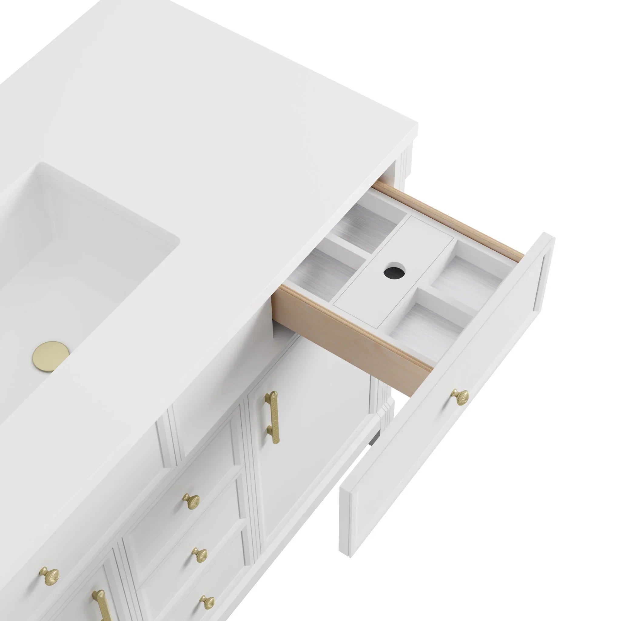 120" Bellshire Dual Vanity in Bright White with 24" Make-Up Counter w/FreePower Wireless Charger by James Martin Vanities-Tajnar Eclos 9