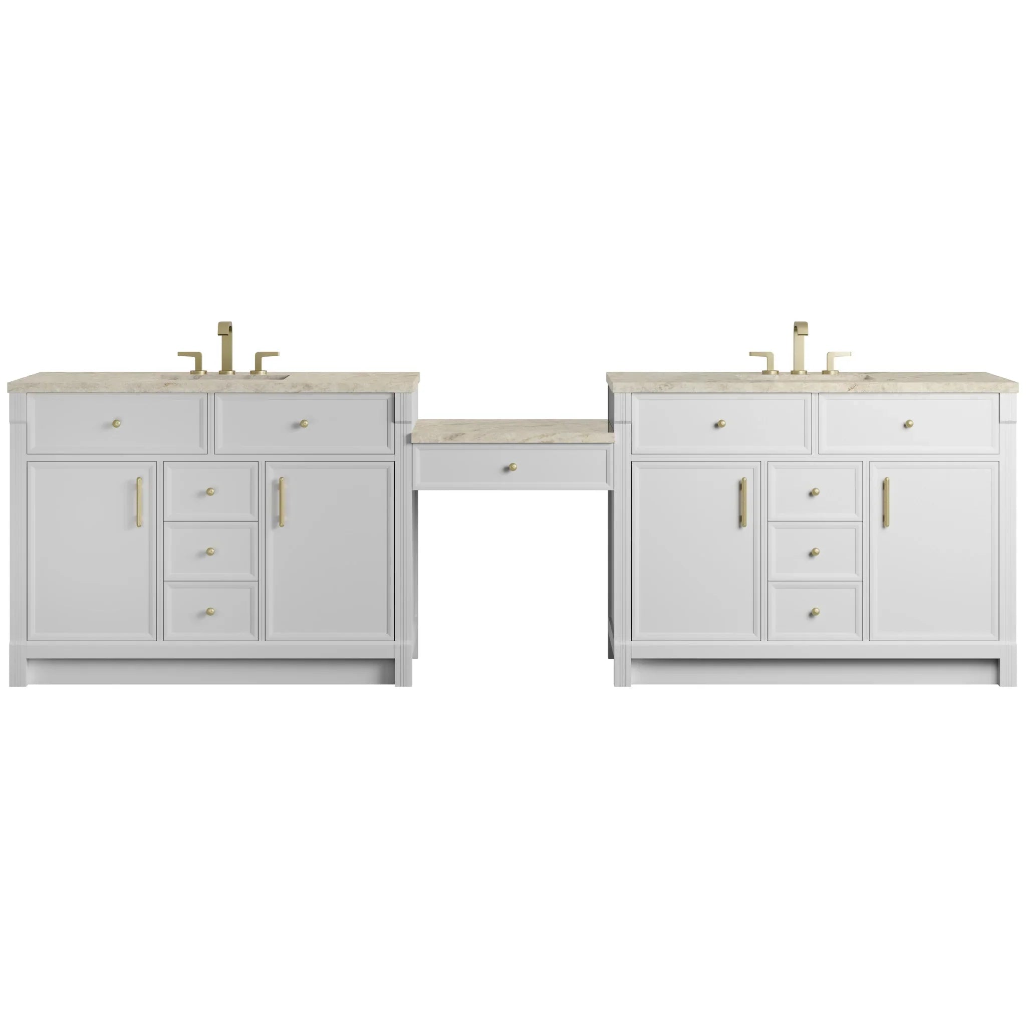 120" Bellshire Dual Vanity in Bright White with 24" Make-Up Counter w/FreePower Wireless Charger by James Martin Vanities-Tajnar Eclos 