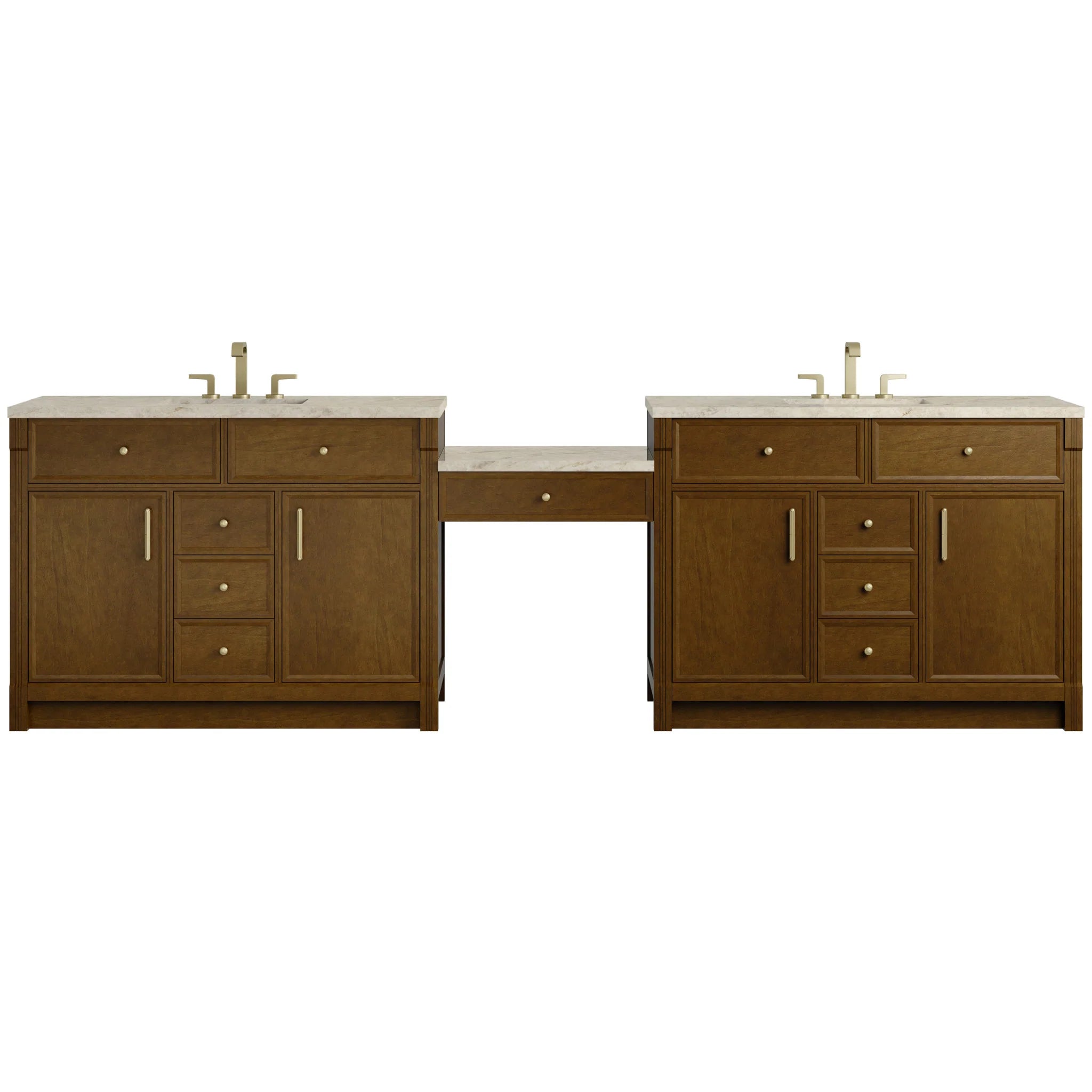 120" Bellshire Dual Vanity in Honey Oak with 24" Make-Up Counter by James Martin Vanities-Tajnar Eclos 