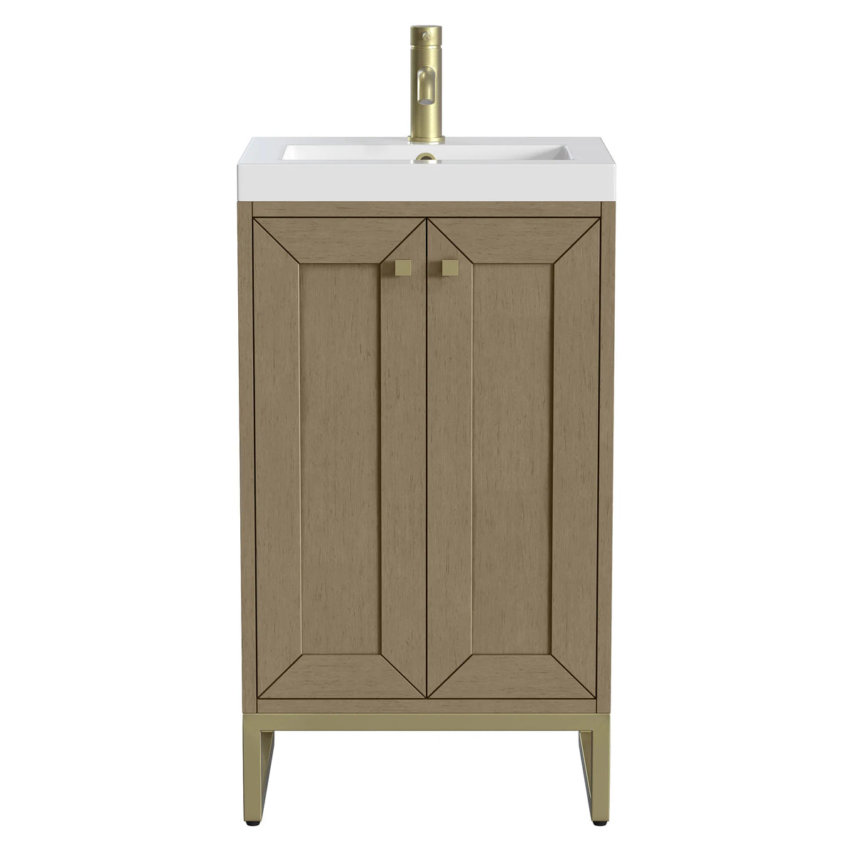 20" Chianti Single Cabinet in Walnut Whisper in Champagne Brass-White Glossy image