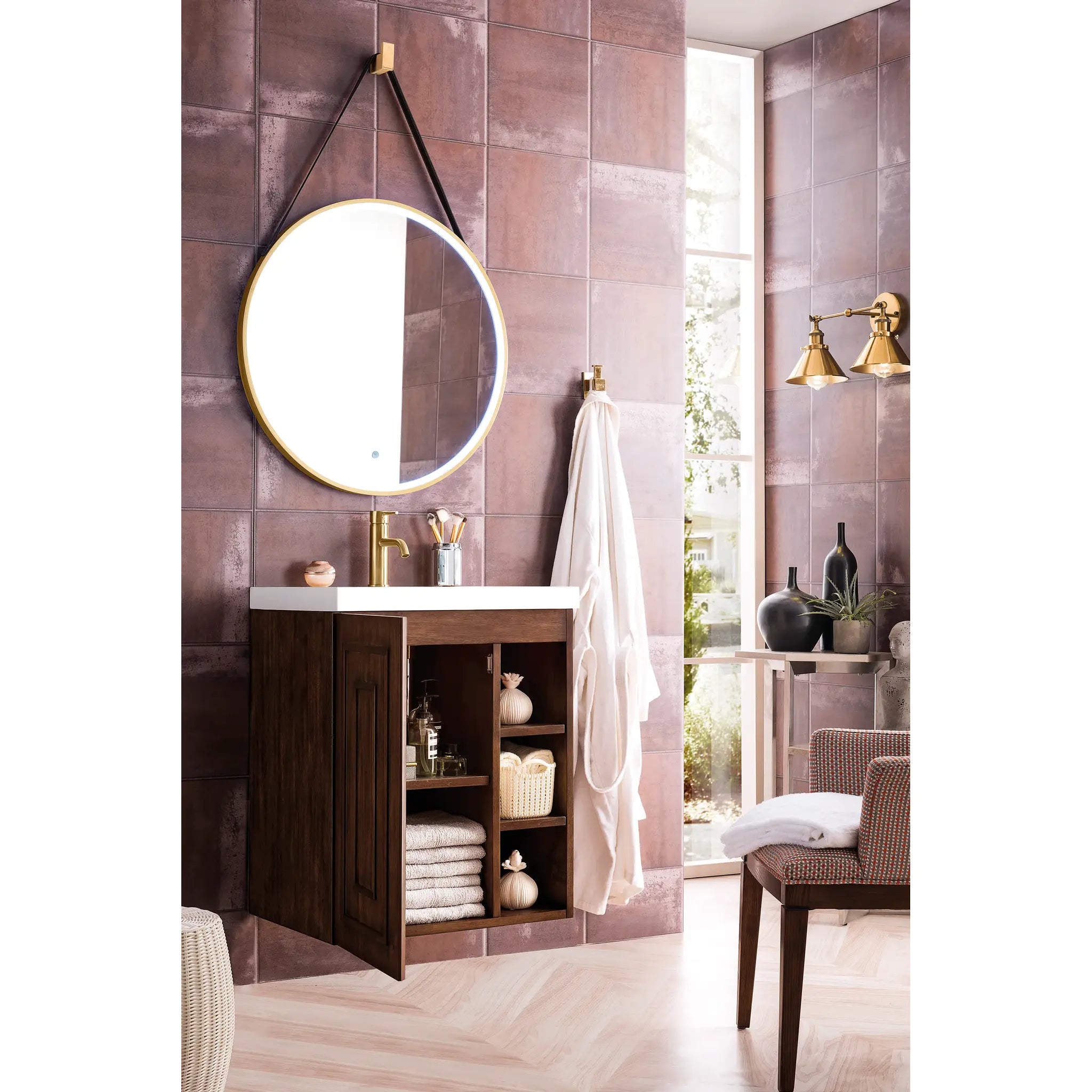 24" Alicante Single Vanity in Mid-Century Acacia-White Glossy image 3