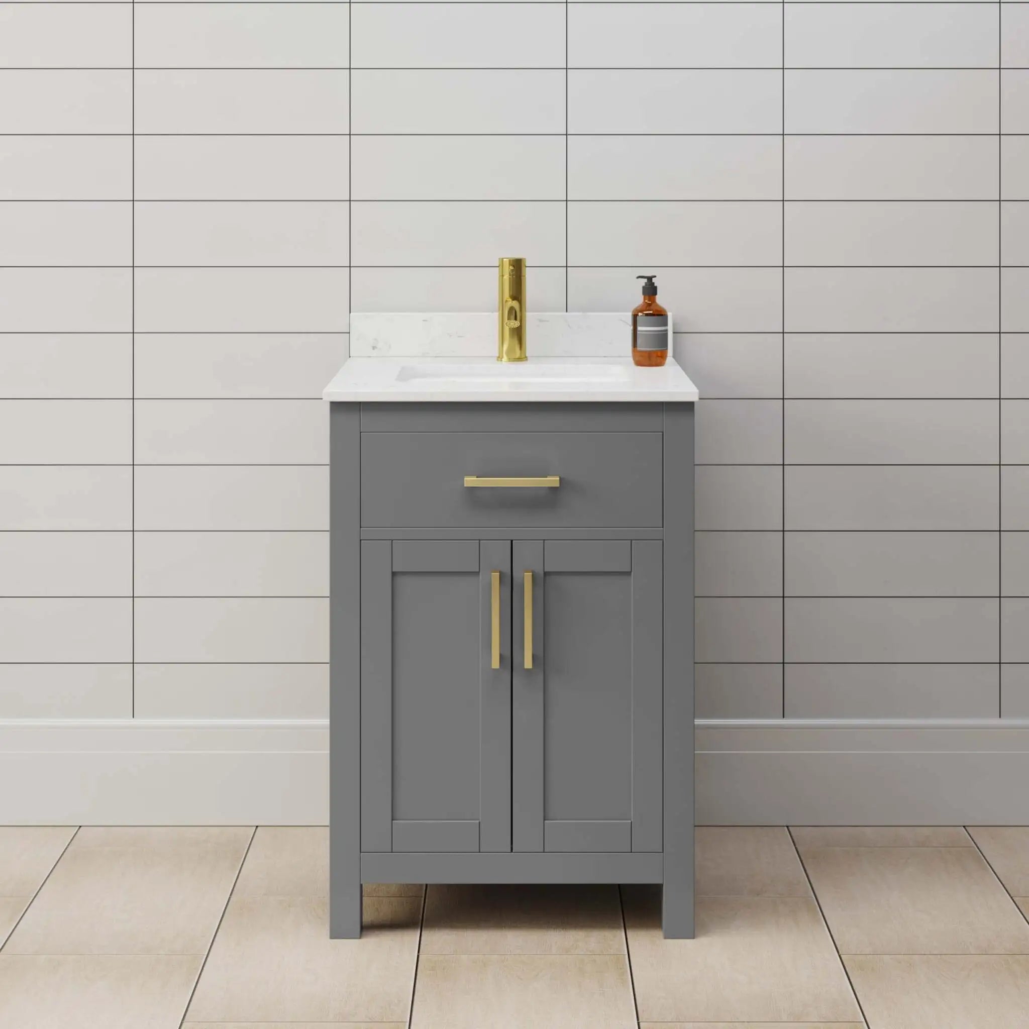 24" Beckett Single Bathroom Vanity in Dark Gray with Brushed Gold Trim by Wyndham