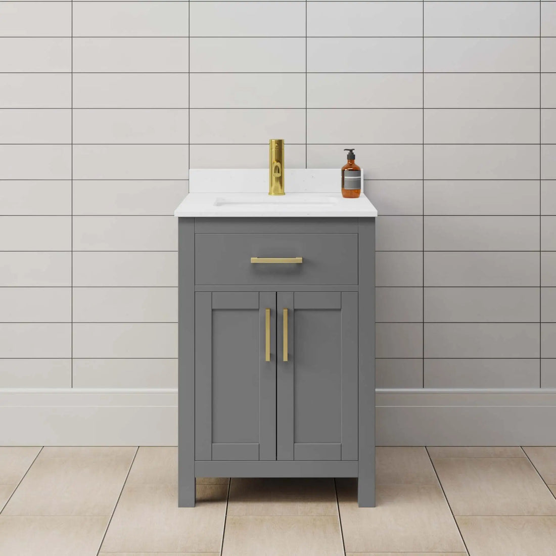 24" Beckett Single Bathroom Vanity in Dark Gray with Brushed Gold Trim by Wyndham