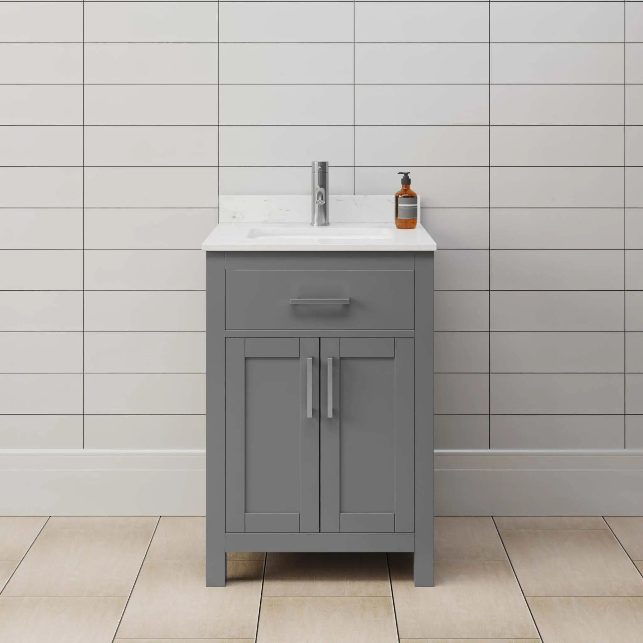 24" Beckett Single Bathroom Vanity in Dark Gray with Brushed Nickel Trim by Wyndham