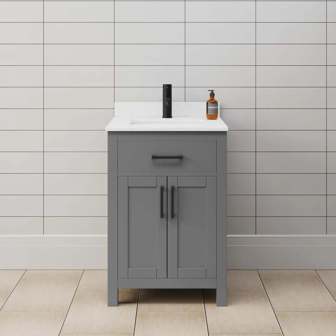 24" Beckett Single Bathroom Vanity in Dark Gray with Matte Black Trim by Wyndham