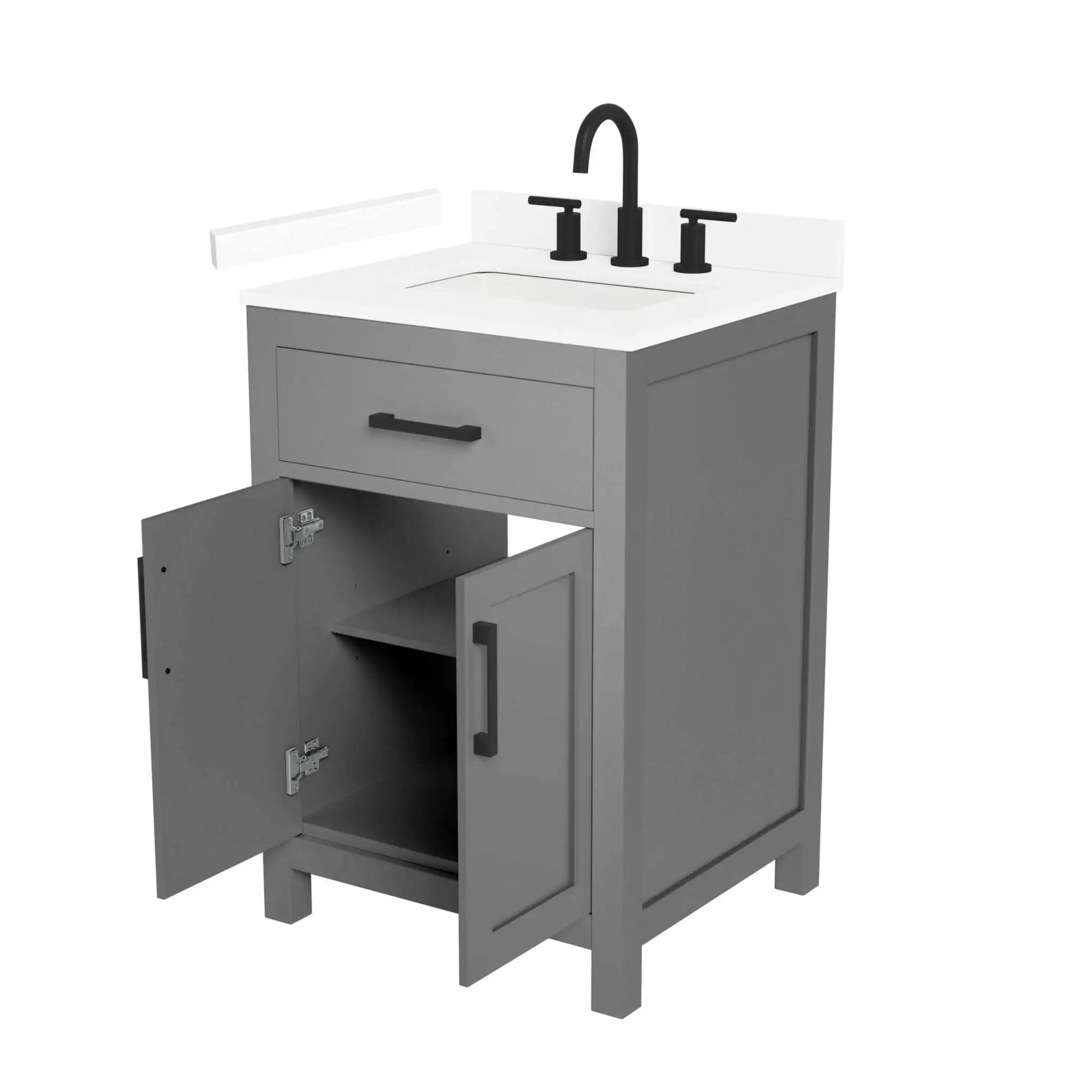 24" Beckett Single Bathroom Vanity in Dark Gray with Matte Black Trim by Wyndham