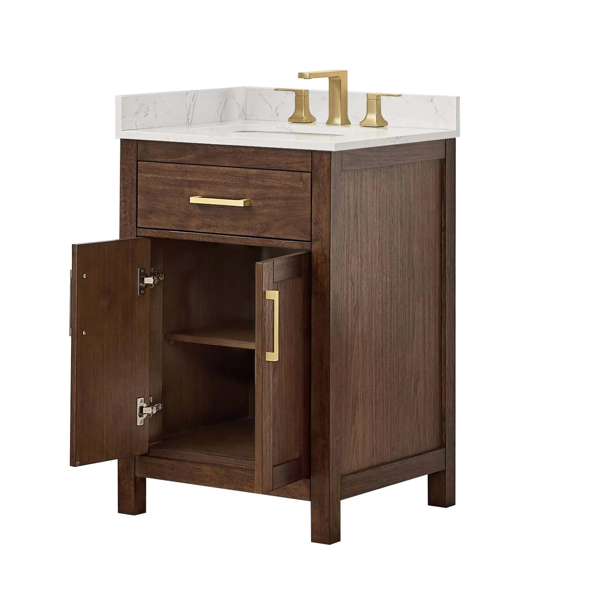 24" Beckett Single Bathroom Vanity in Dark Walnut with Brushed Gold Trim by Wyndham