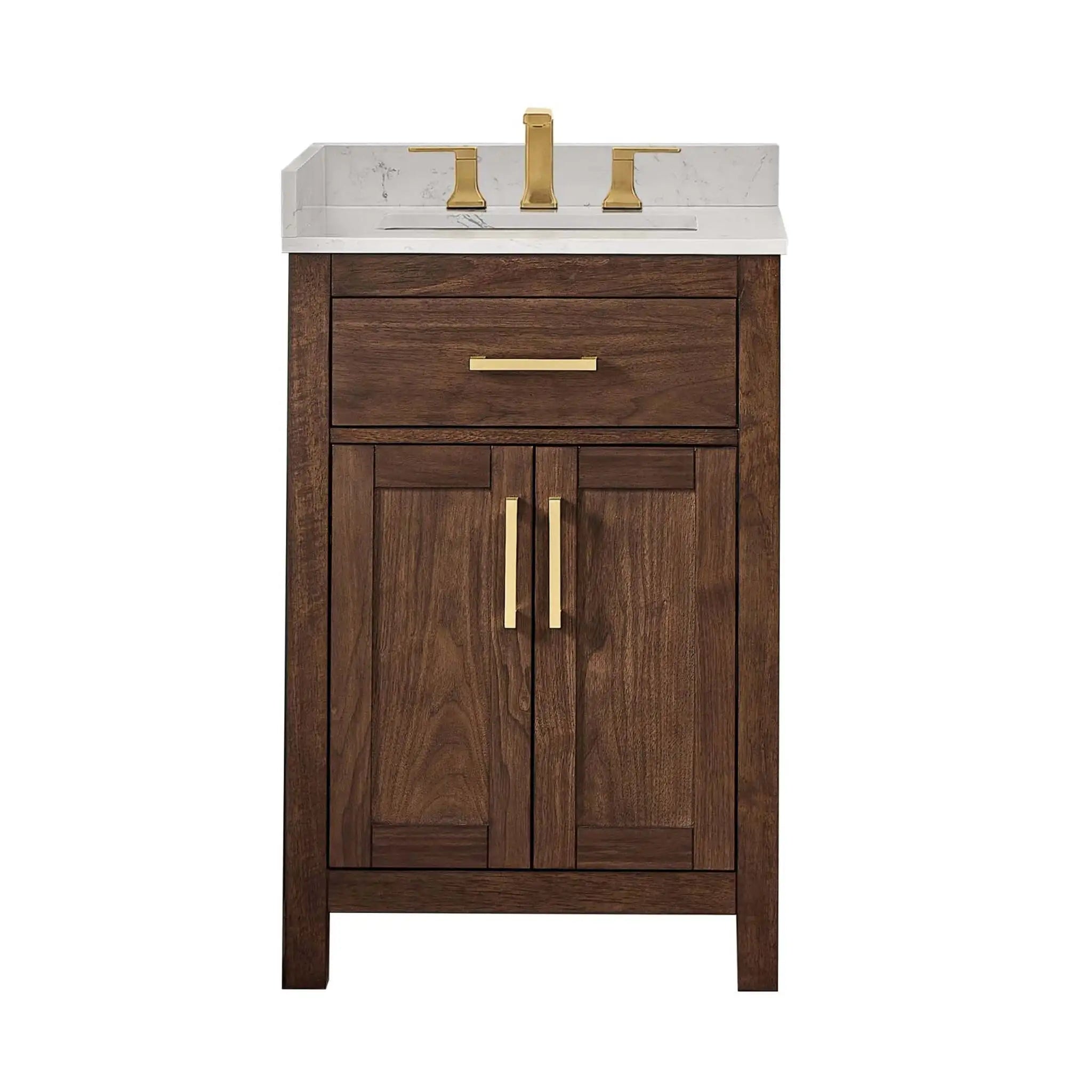 24" Beckett Single Bathroom Vanity in Dark Walnut with Brushed Gold Trim by Wyndham