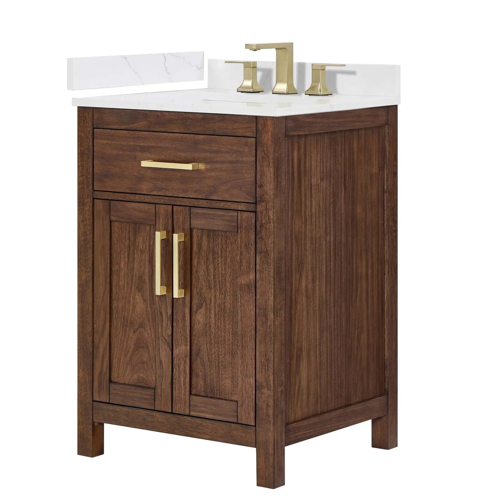 24" Beckett Single Bathroom Vanity in Dark Walnut with Brushed Gold Trim by Wyndham