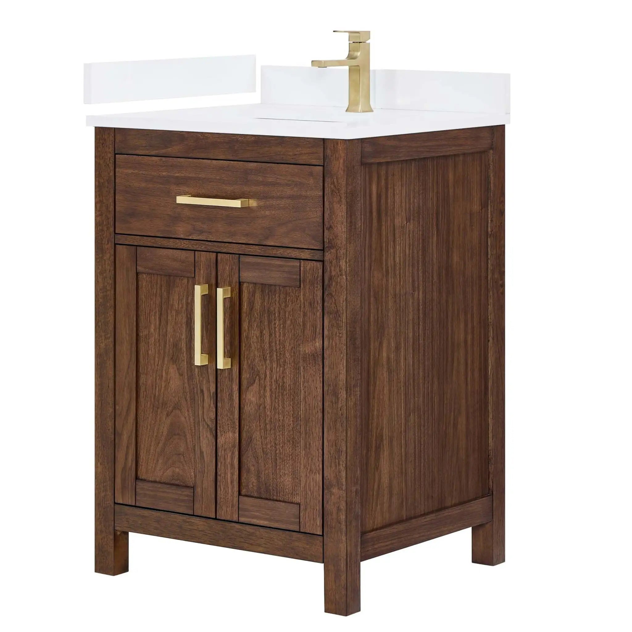 24" Beckett Single Bathroom Vanity in Dark Walnut with Brushed Gold Trim by Wyndham