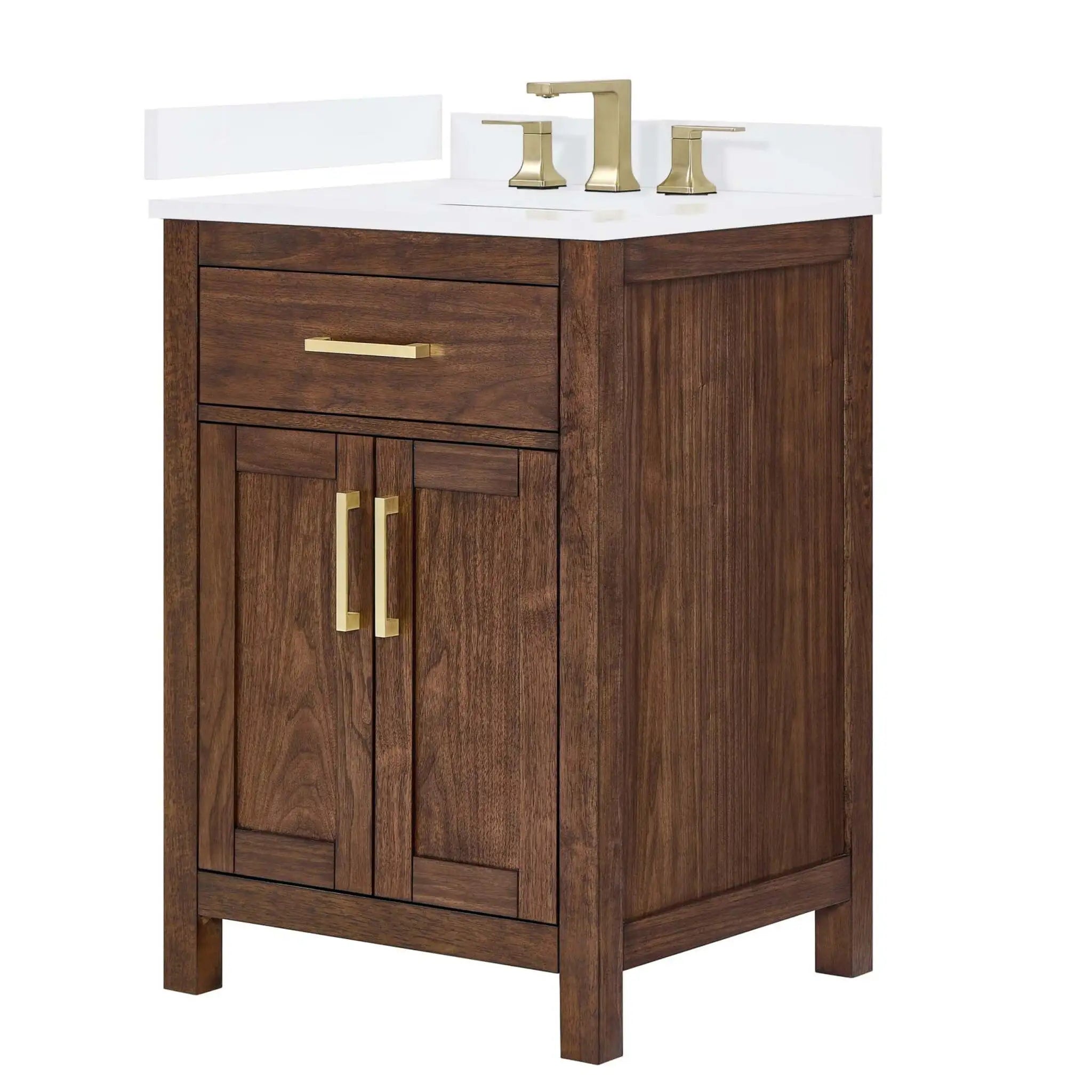 24" Beckett Single Bathroom Vanity in Dark Walnut with Brushed Gold Trim by Wyndham