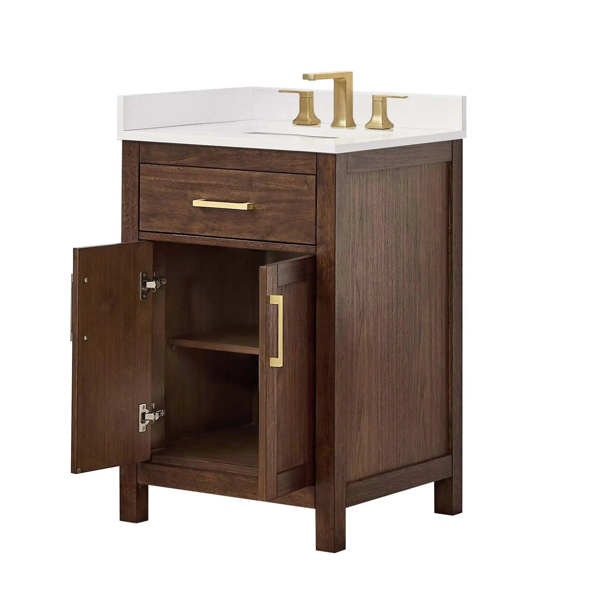 24" Beckett Single Bathroom Vanity in Dark Walnut with Brushed Gold Trim by Wyndham