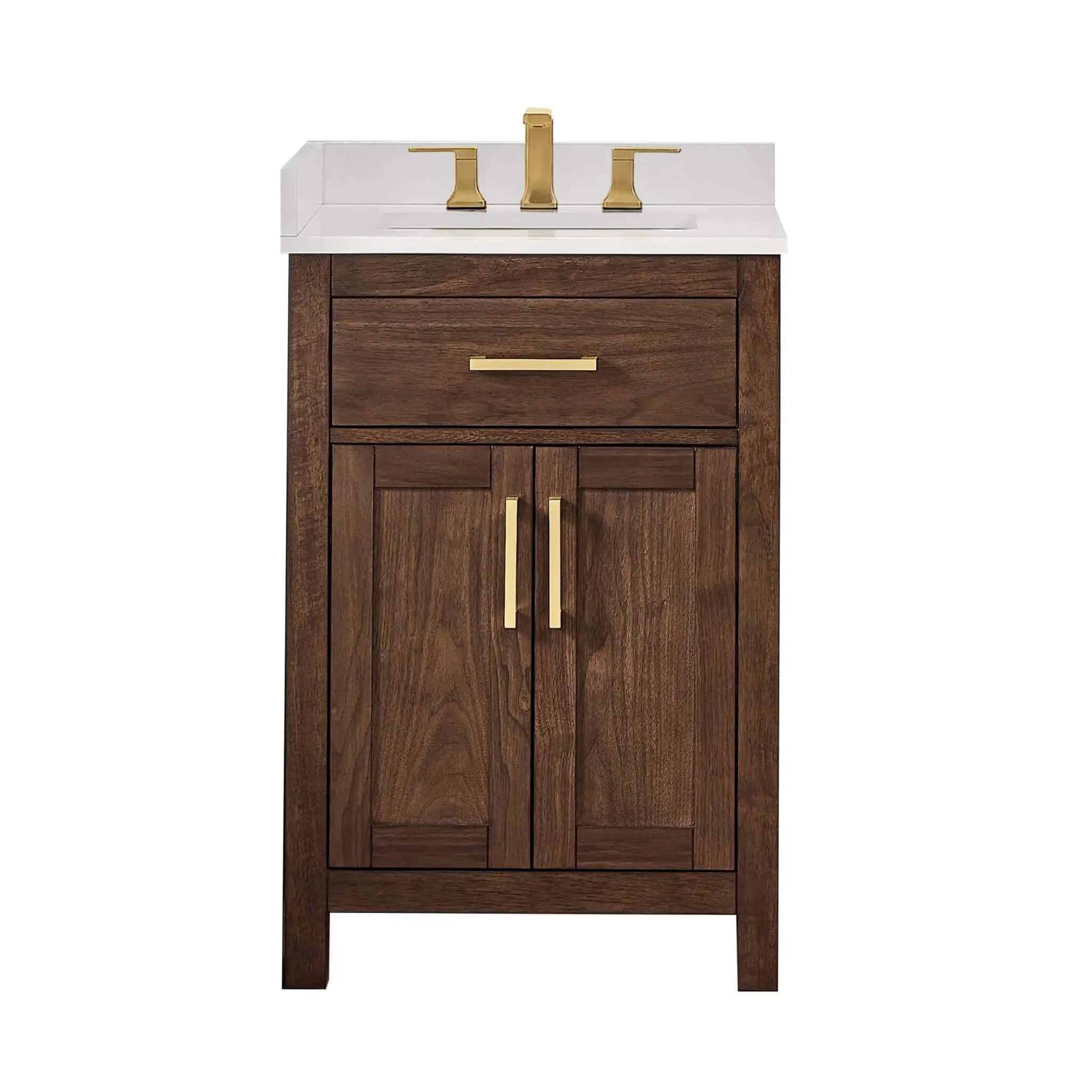 24" Beckett Single Bathroom Vanity in Dark Walnut with Brushed Gold Trim by Wyndham