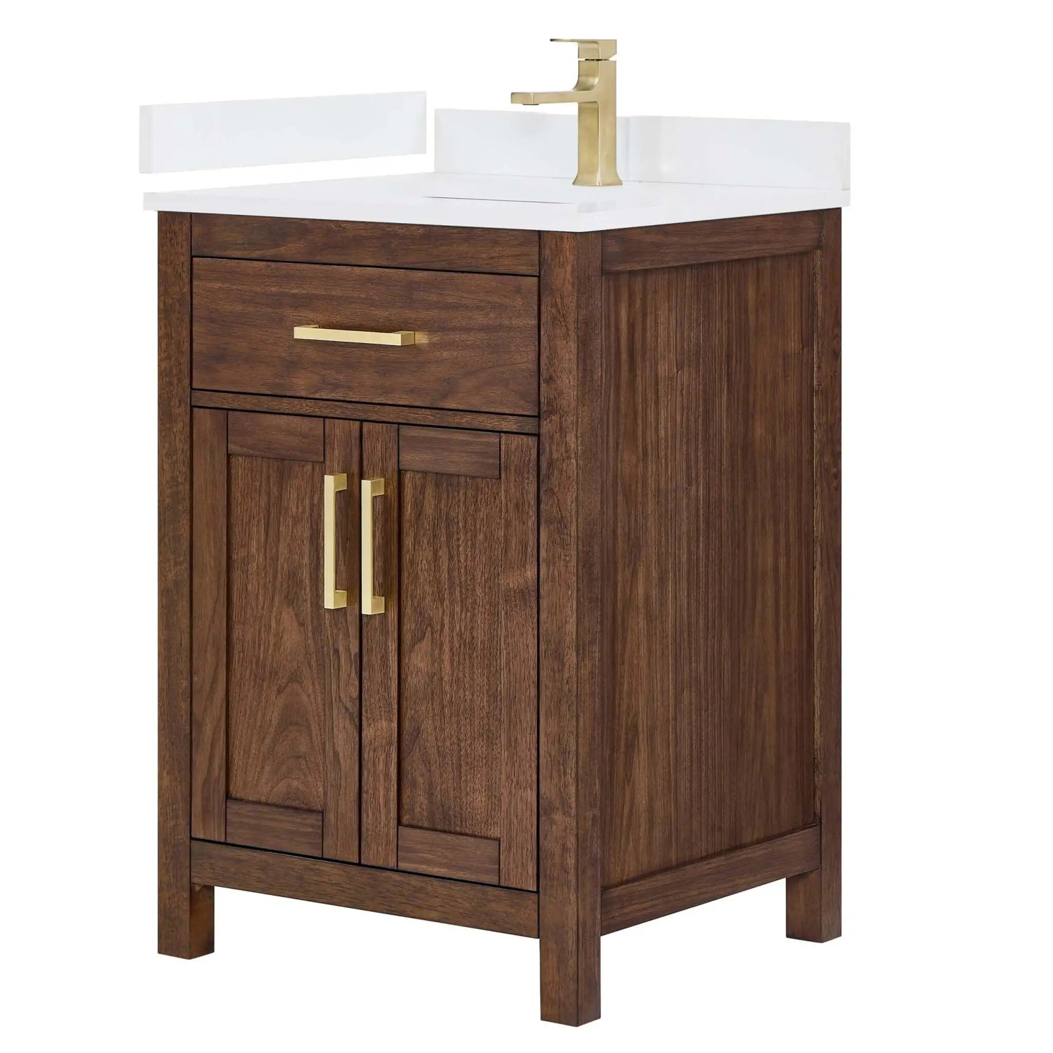 24" Beckett Single Bathroom Vanity in Dark Walnut with Brushed Gold Trim by Wyndham