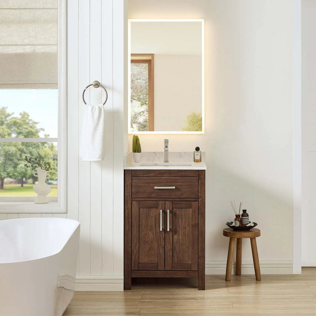 24" Beckett Single Bathroom Vanity in Dark Walnut with Brushed Nickel Trim by Wyndham