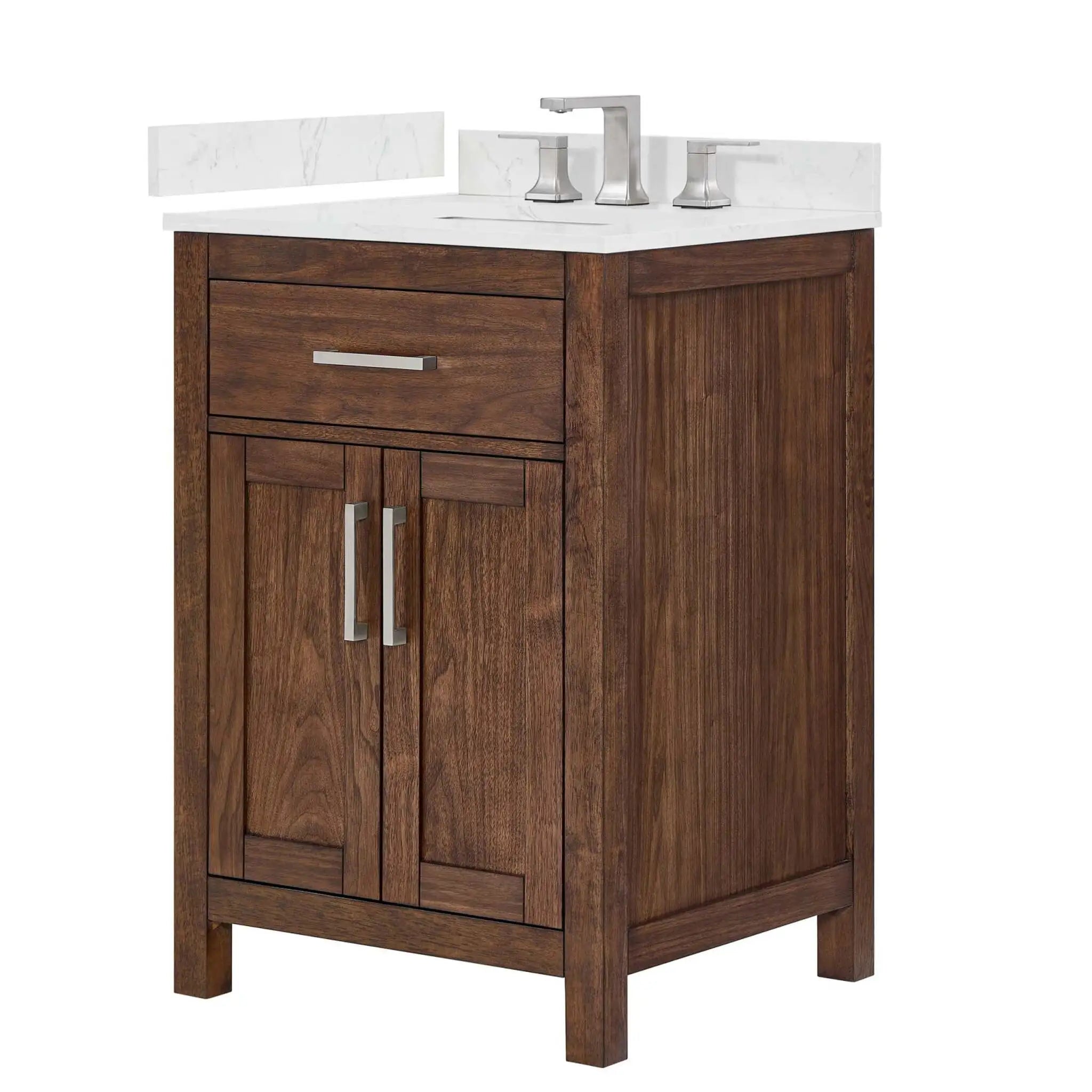 24" Beckett Single Bathroom Vanity in Dark Walnut with Brushed Nickel Trim by Wyndham