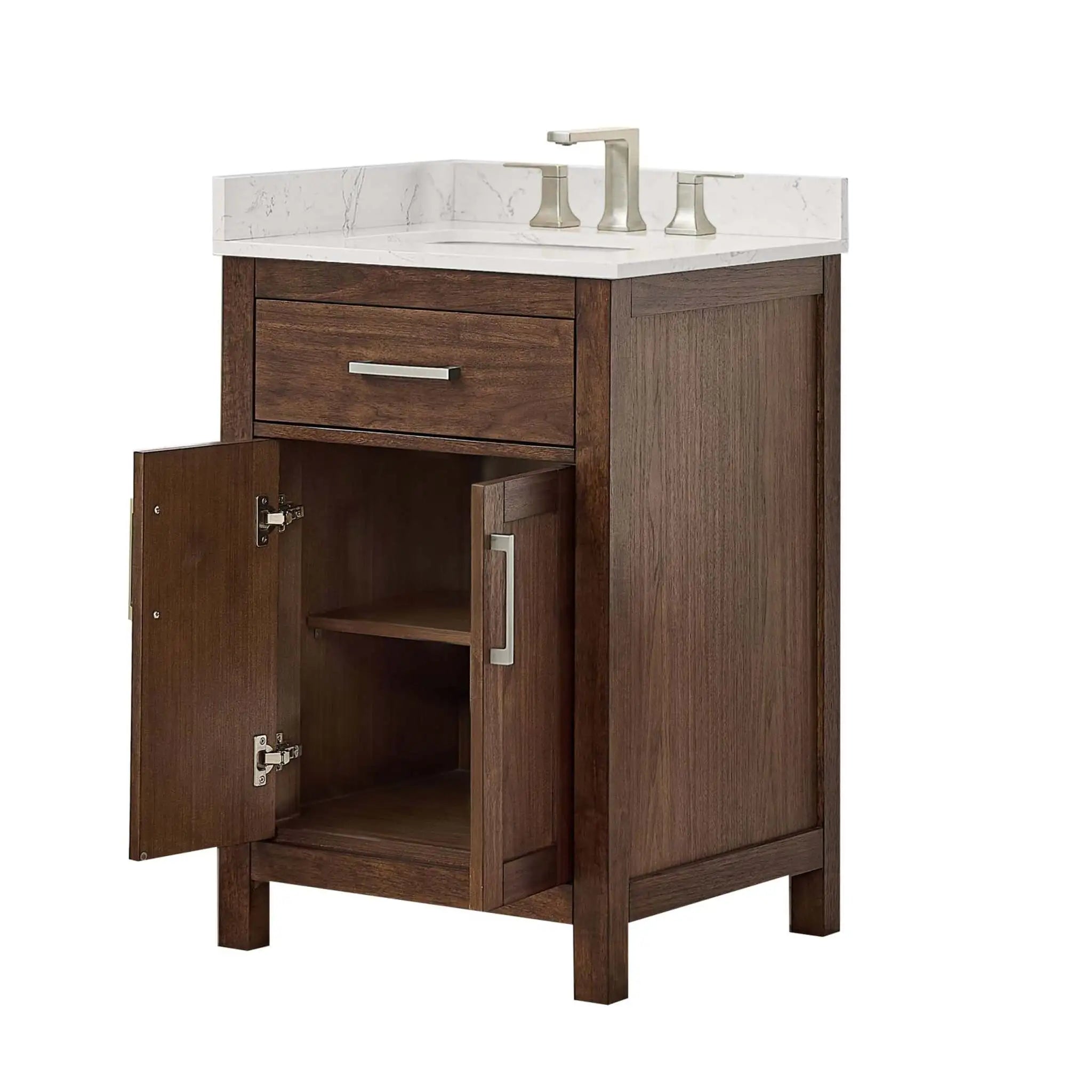24" Beckett Single Bathroom Vanity in Dark Walnut with Brushed Nickel Trim by Wyndham