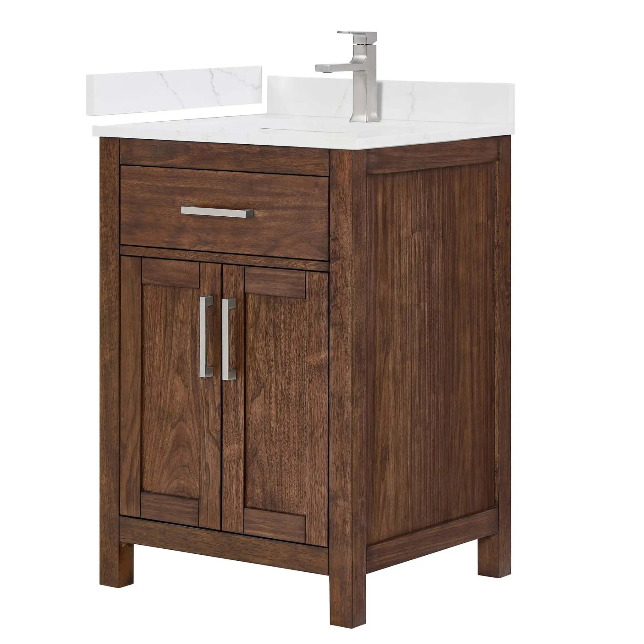 24" Beckett Single Bathroom Vanity in Dark Walnut with Brushed Nickel Trim by Wyndham