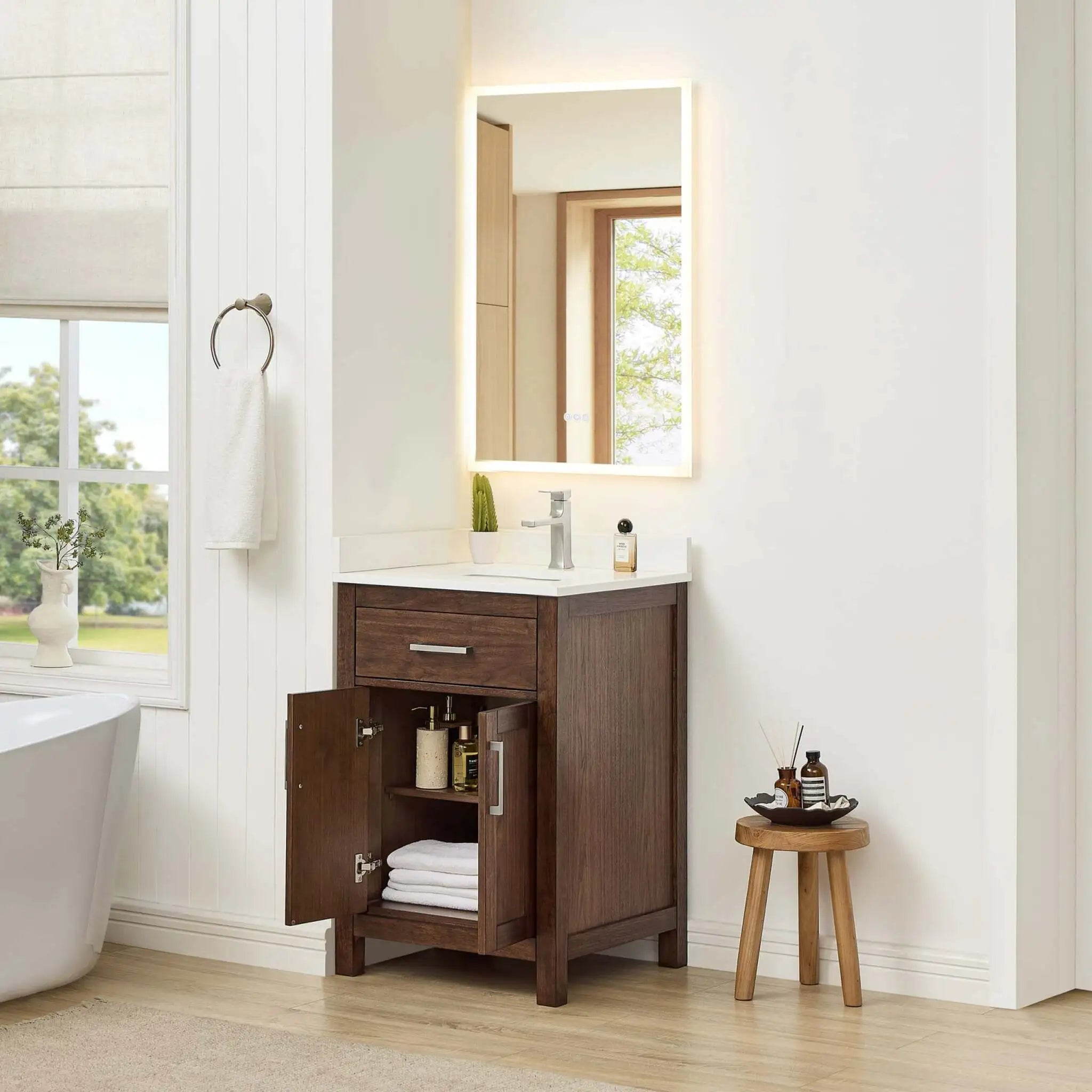 24" Beckett Single Bathroom Vanity in Dark Walnut with Brushed Nickel Trim by Wyndham