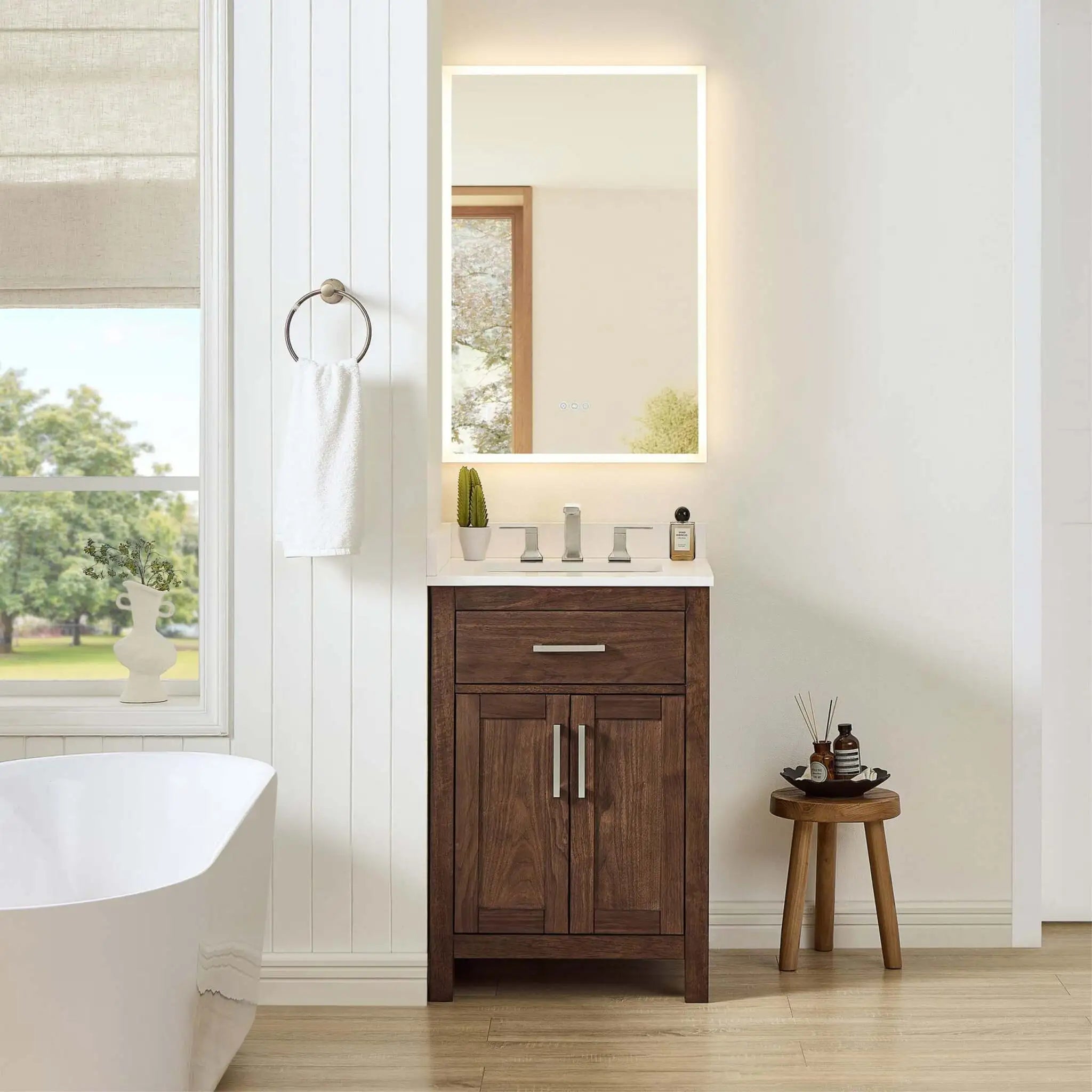 24" Beckett Single Bathroom Vanity in Dark Walnut with Brushed Nickel Trim by Wyndham
