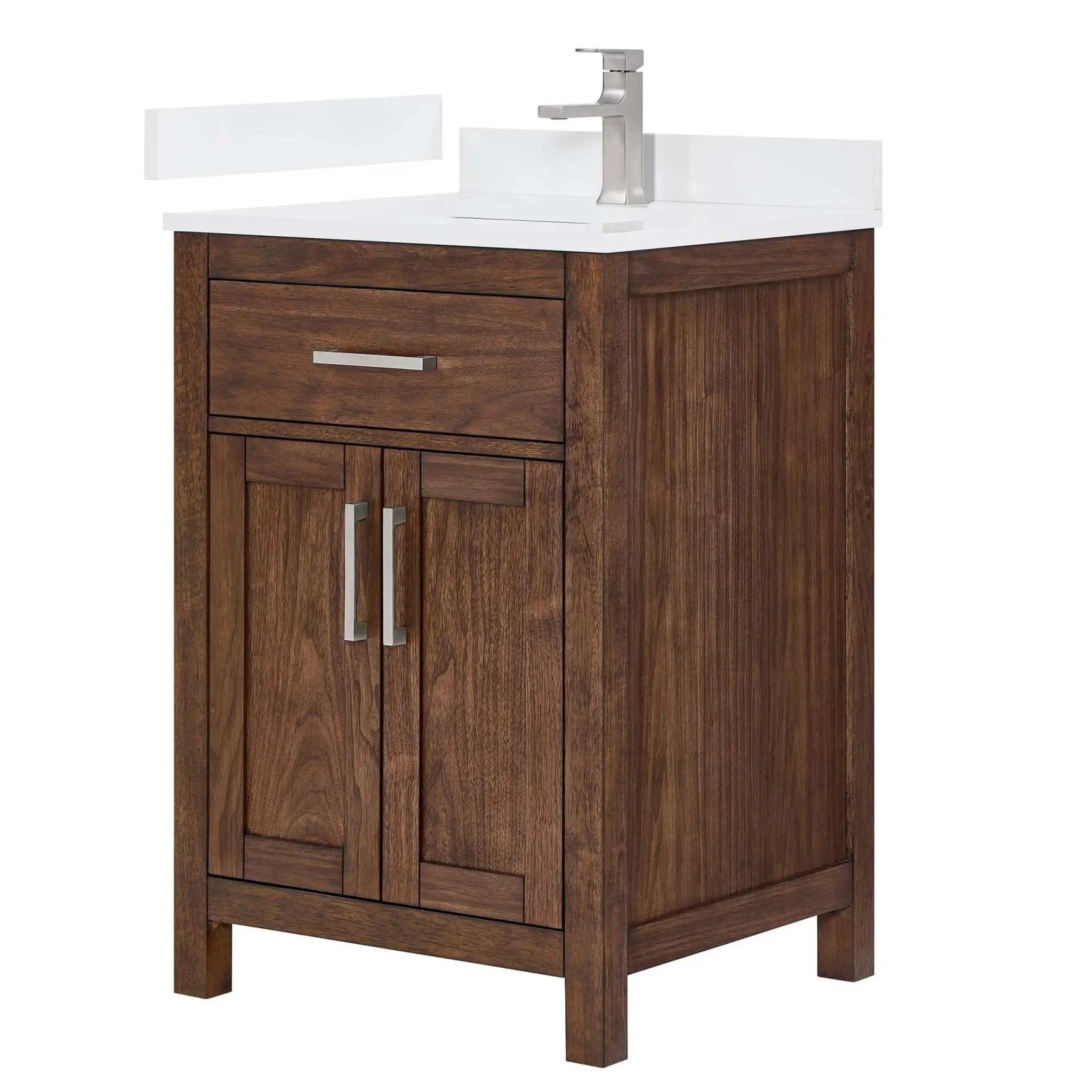 24" Beckett Single Bathroom Vanity in Dark Walnut with Brushed Nickel Trim by Wyndham