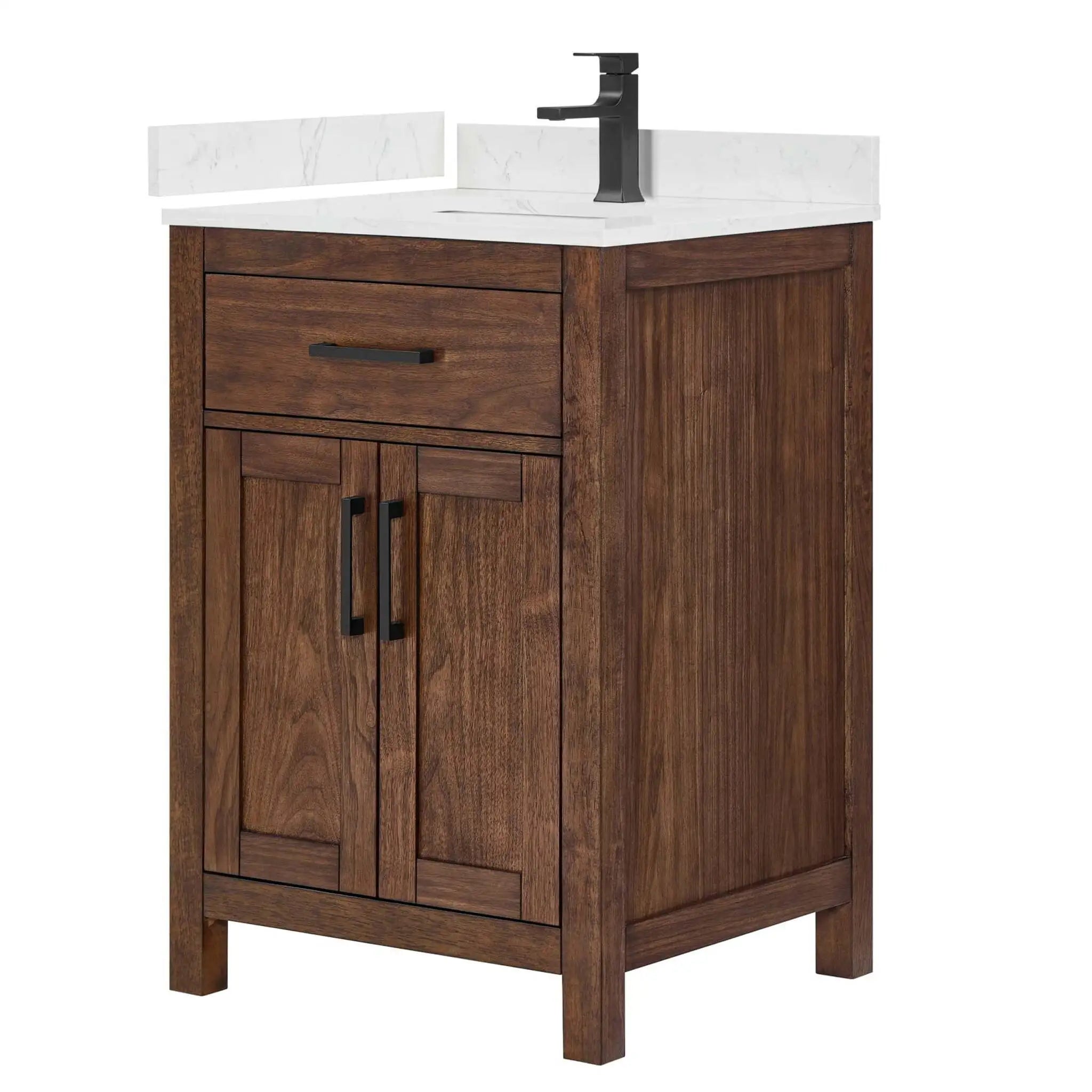 24" Beckett Single Bathroom Vanity in Dark Walnut with Matte Black Trim by Wyndham
