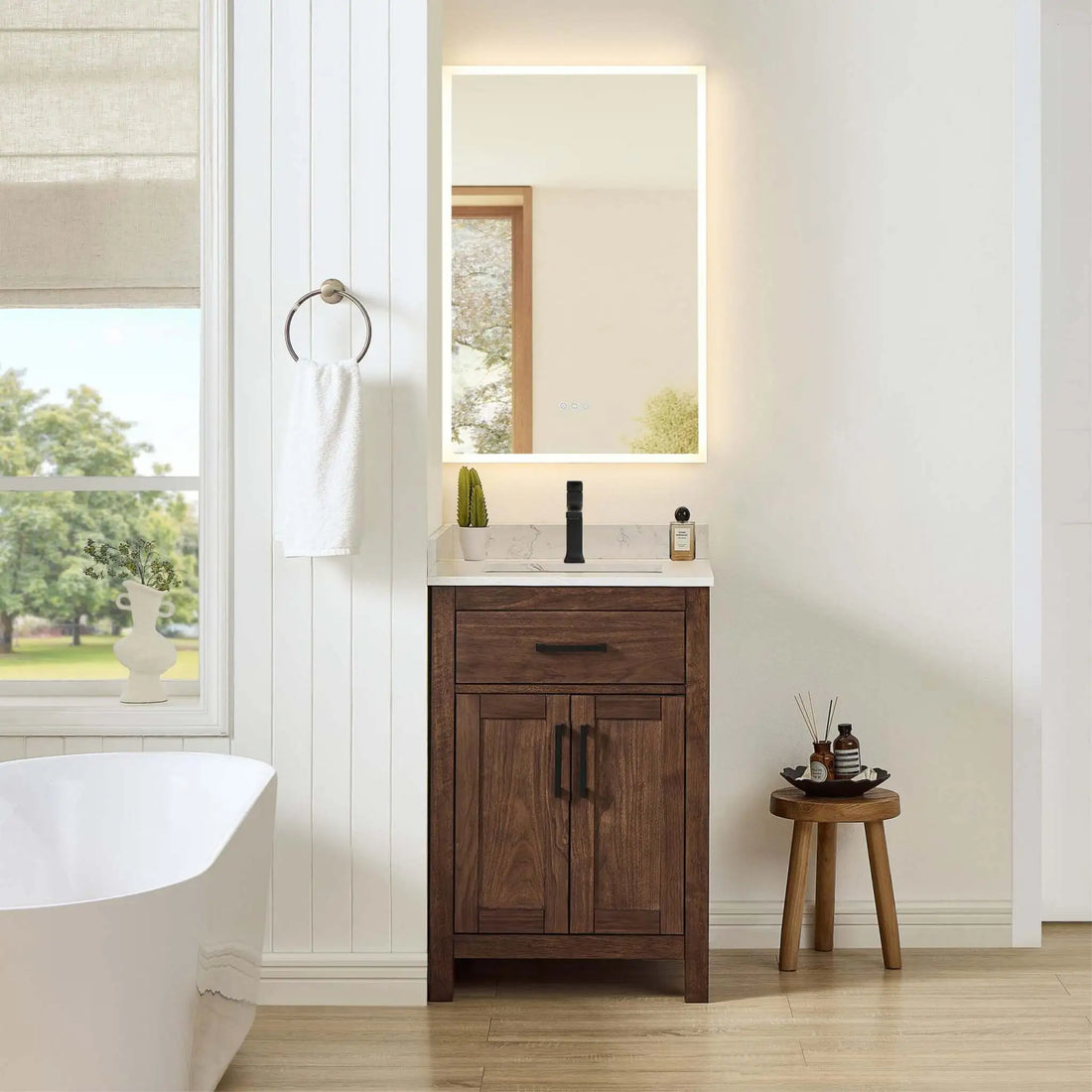 24" Beckett Single Bathroom Vanity in Dark Walnut with Matte Black Trim by Wyndham