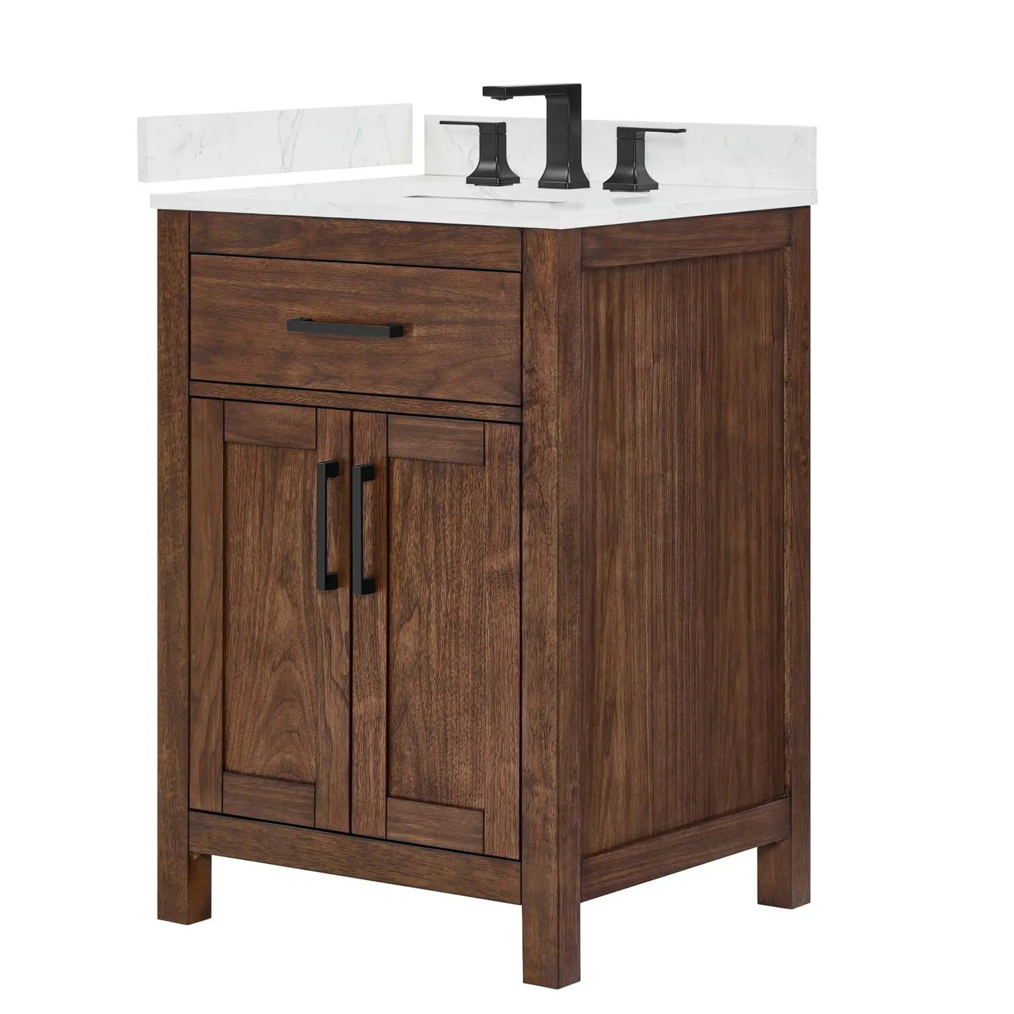 24" Beckett Single Bathroom Vanity in Dark Walnut with Matte Black Trim by Wyndham