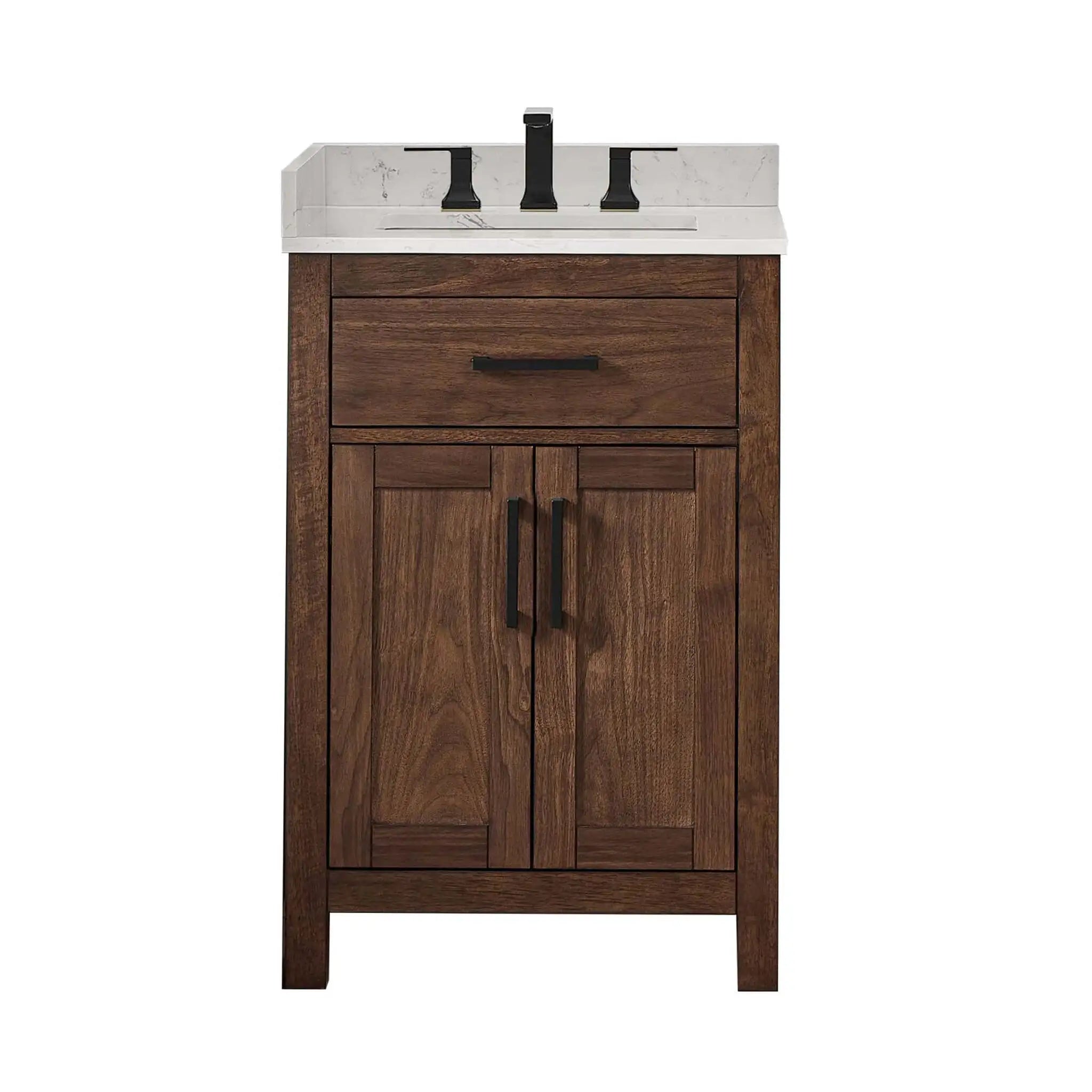24" Beckett Single Bathroom Vanity in Dark Walnut with Matte Black Trim by Wyndham