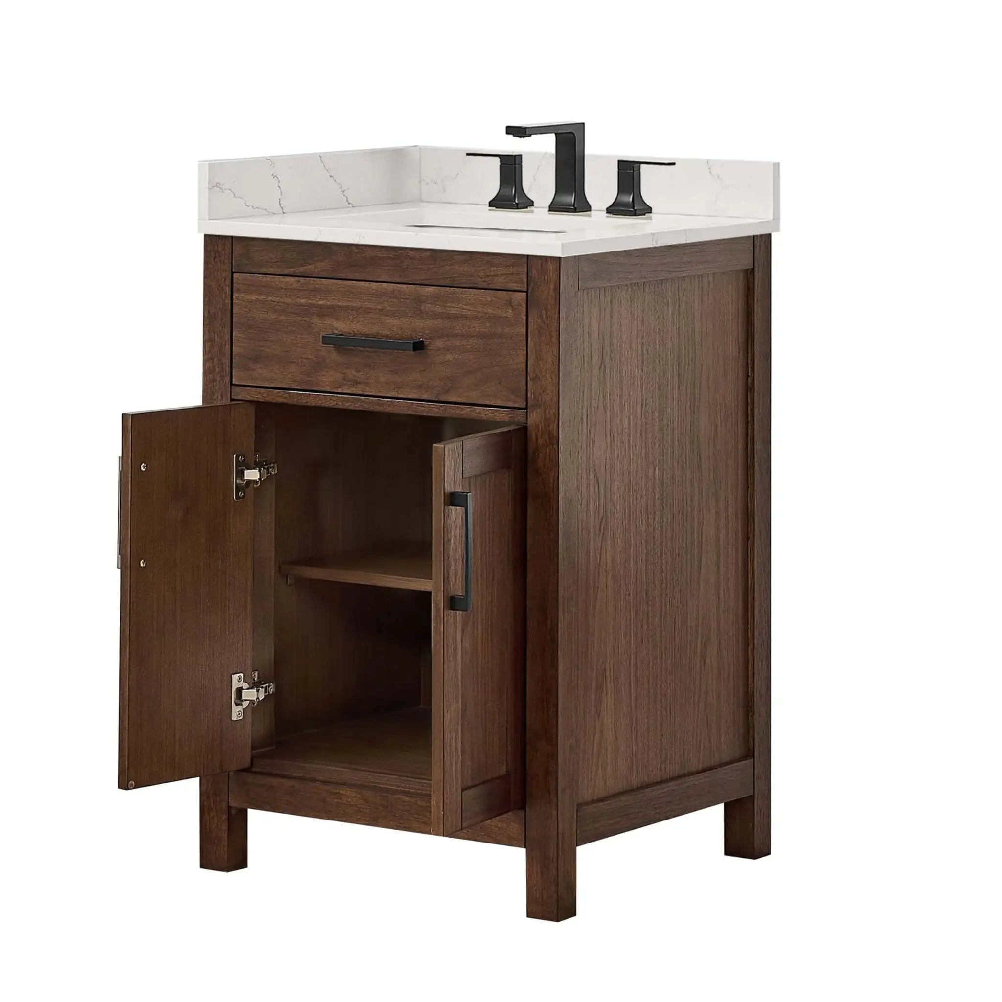 24" Beckett Single Bathroom Vanity in Dark Walnut with Matte Black Trim by Wyndham