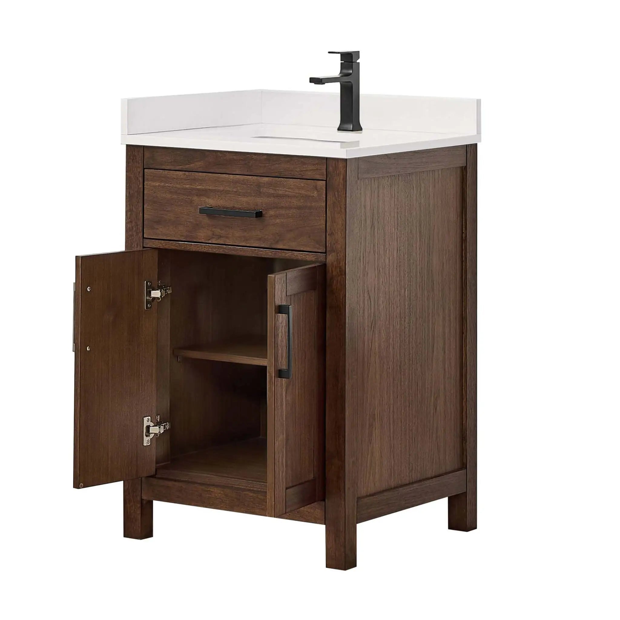 24" Beckett Single Bathroom Vanity in Dark Walnut with Matte Black Trim by Wyndham